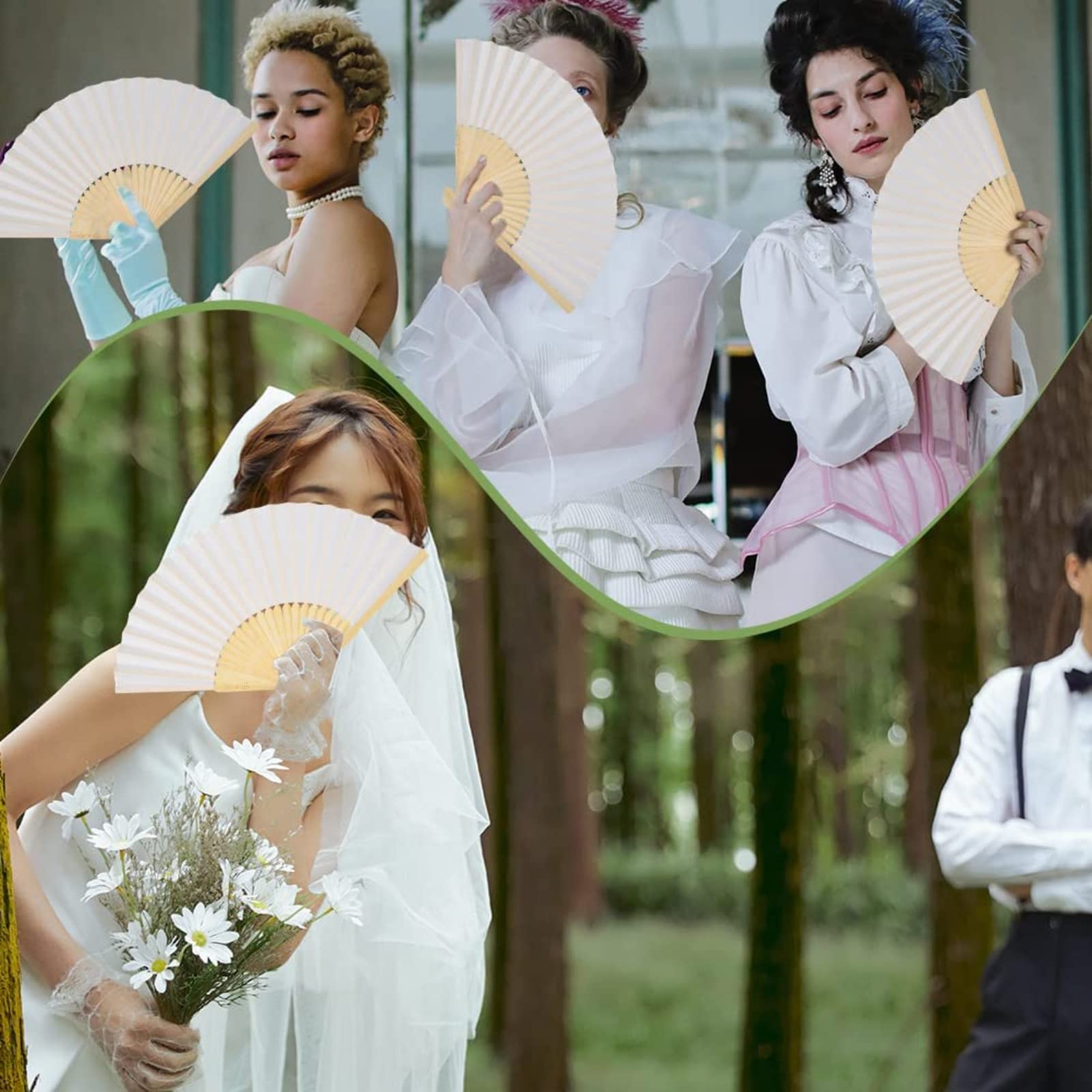 Ler Abanicos de Madera y Tela Blancos - Abanicos de Madera Natural y Tela Blancos. Abanicos para Bodas Invitadas Baratos (C,20 PCS)