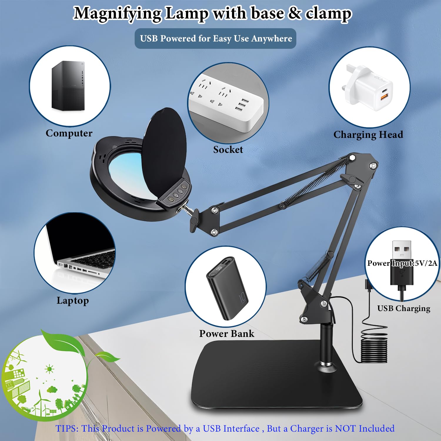 15X Magnifying Glass with Light and Clamp, LED Magnifying Lamp with Base, 5 Color Modes & 10 Brightness Levels, Hands-Free Desk Magnifier with Dust Cover for Crafts, Sewing, Repair, Close Work, Hobby