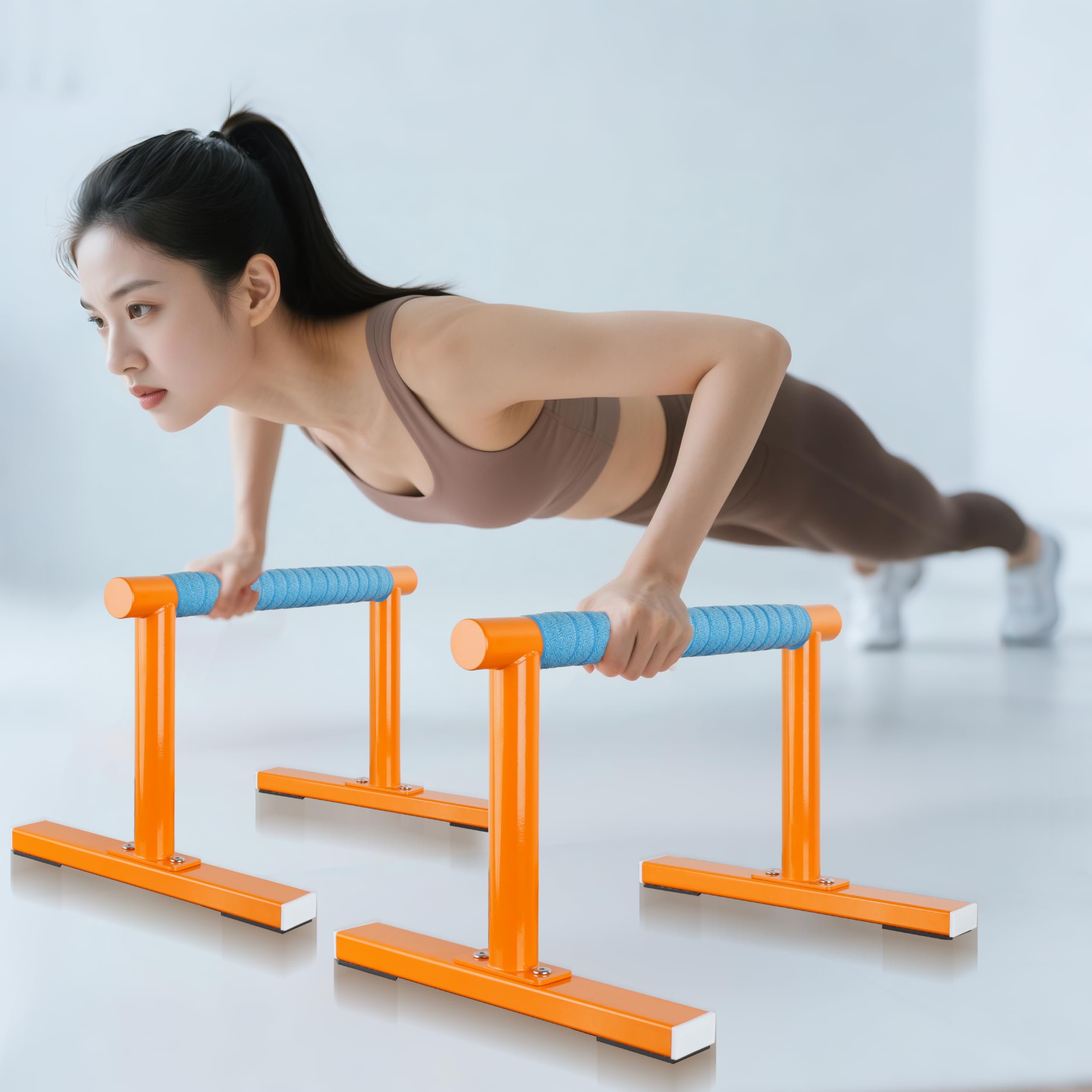 Orange Krafttraining Parallettes Liegestützgriffe Liegestützgriffe Calisthenics Ausrüstung für Home Workout, Anti-Rutsch-Gymnastikstangen, Handstand & Dipstange für Outdoor-Übung