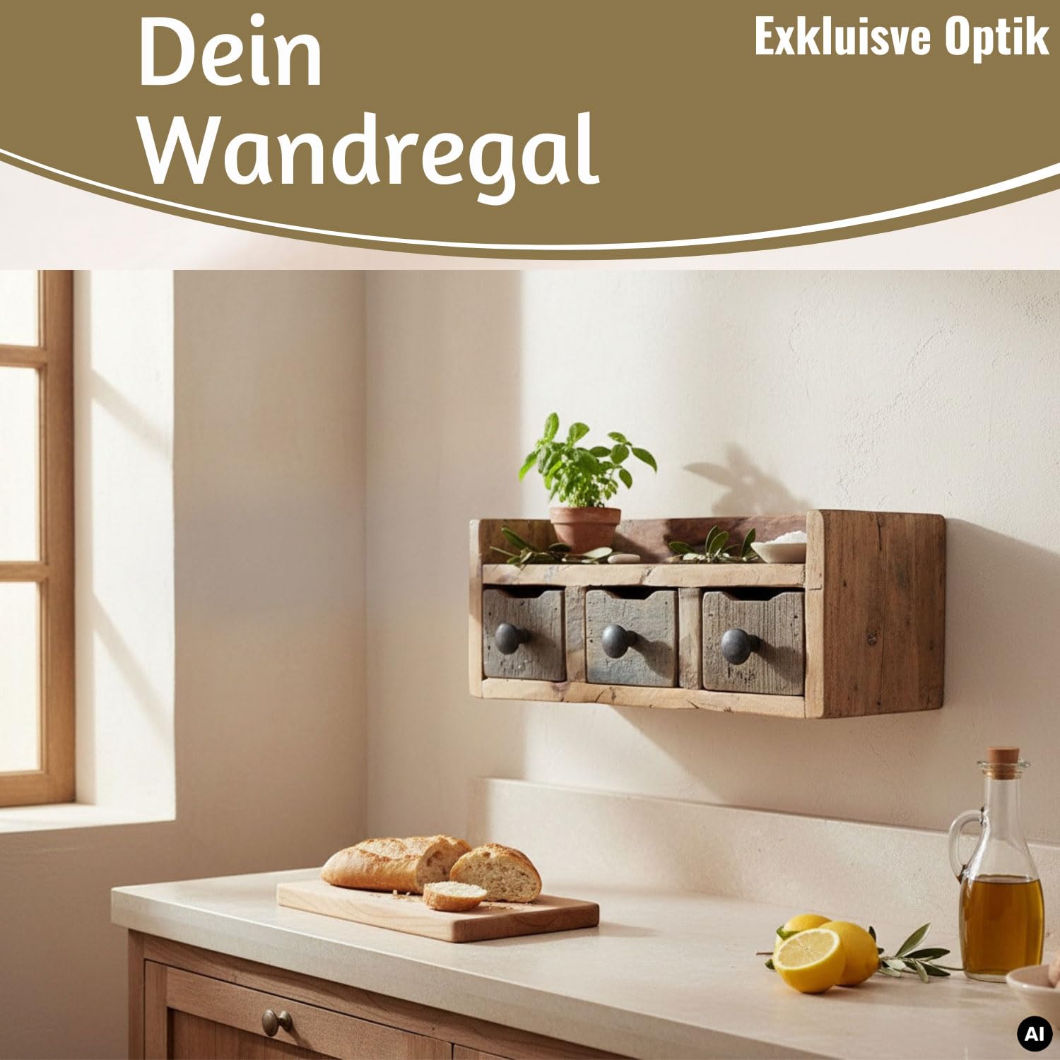 LS-LebenStil Vintage Küchenregal Unika 35cm hängend Factory Braun