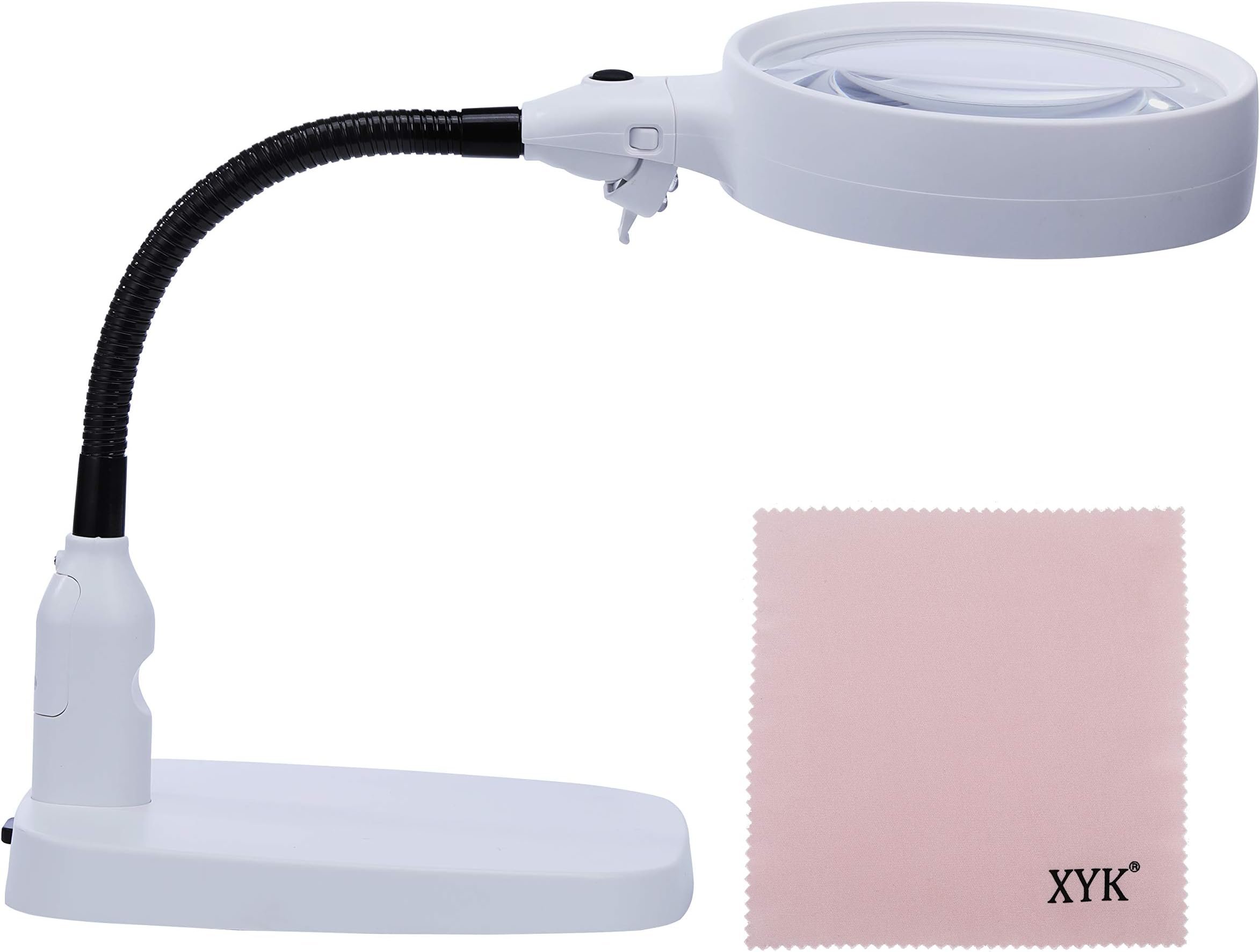 XYK LED Magnifying Lamp - Folding Design with 6 LED Light - Great Hands Free Magnifying Glasses for Close Work, Reading, Hobbies, Crafts, Workbench