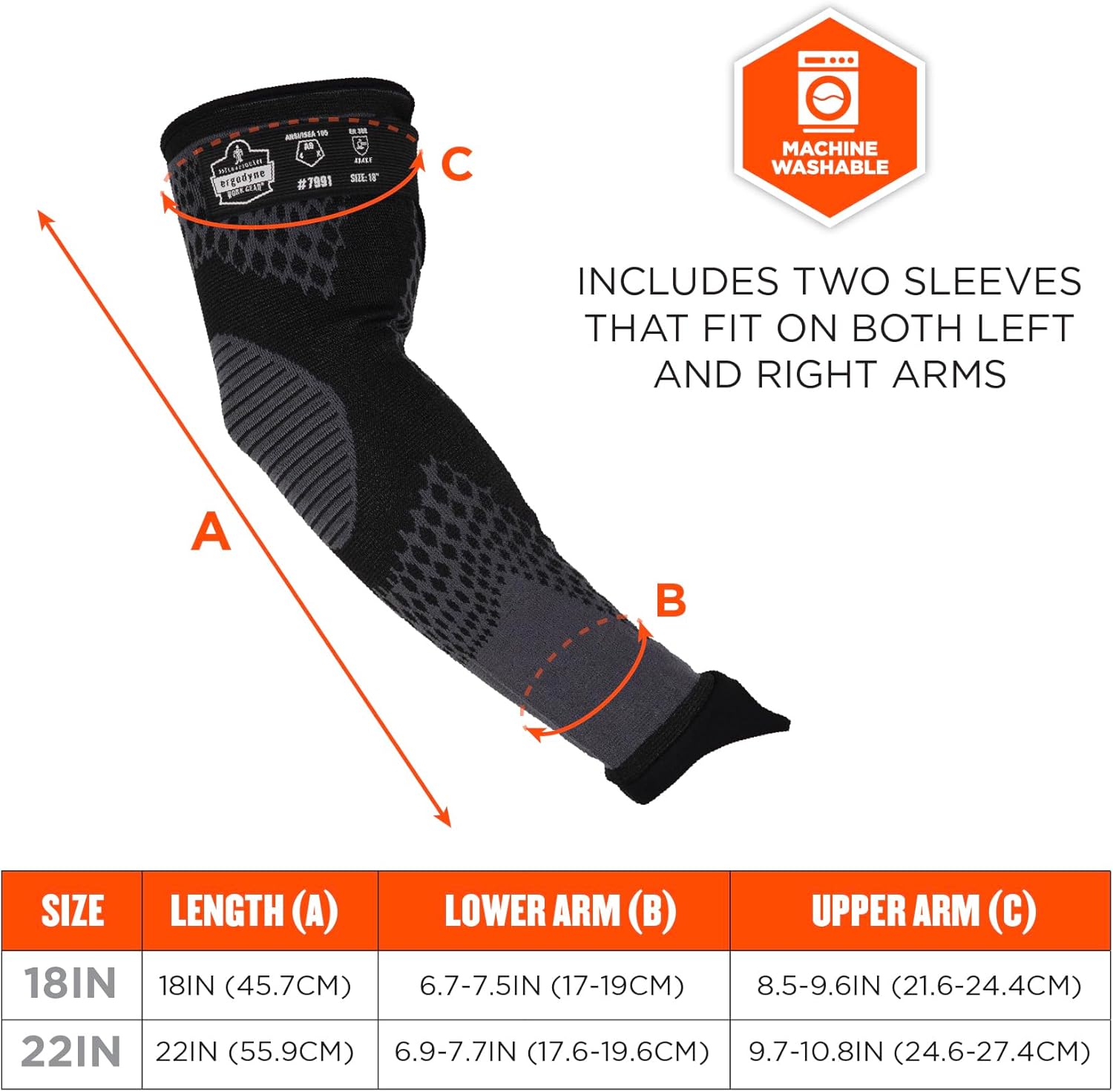Ergodyne ProFlex 7991 Protective Arm Sleeves with Thumb Loop, Cut Resistant ANSI/ISEA 105-2016 A9, Tungsten Fiber