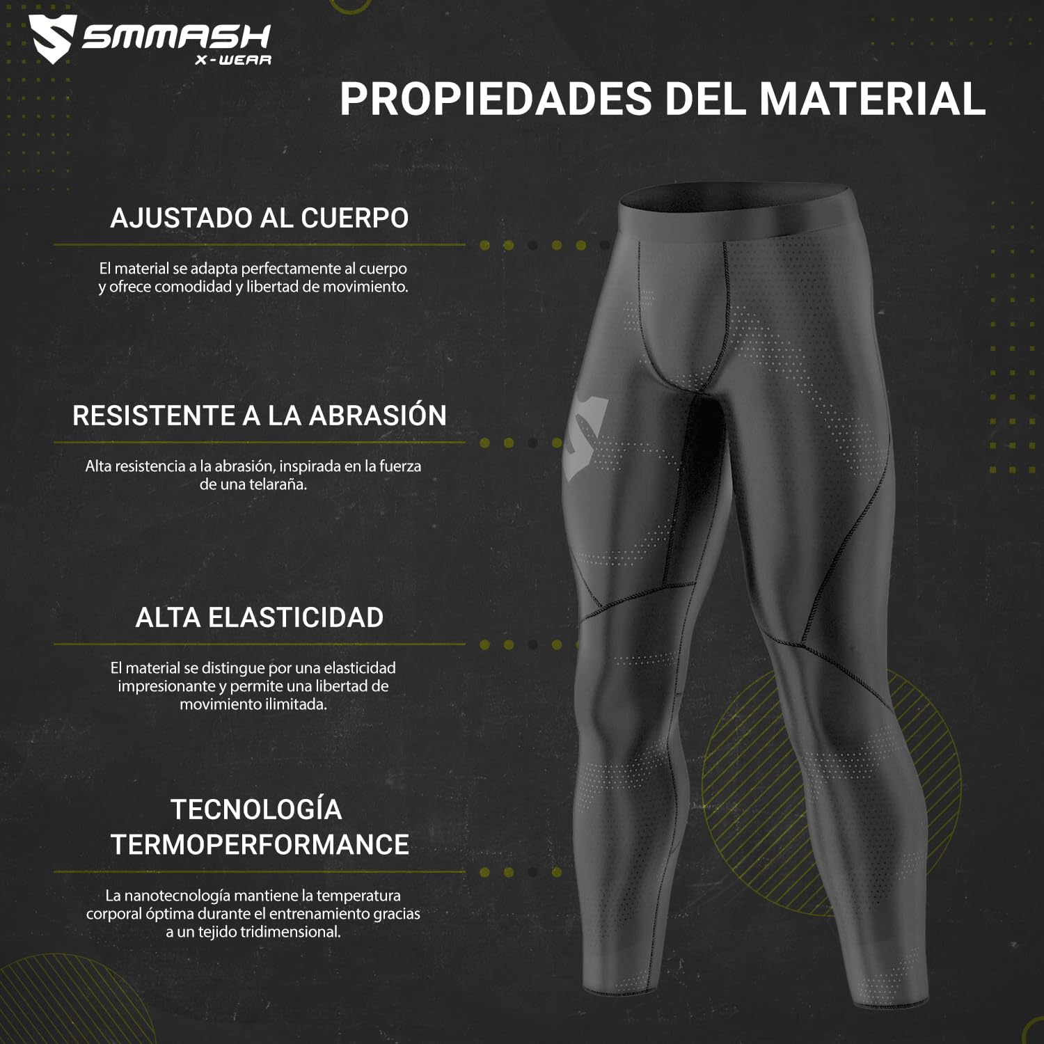 SMMASH Cell Deportivo Largo Leggins Hombre, Pantalones Largo Deporte Dombre por un Gimnasio de Yoga Corrientes, Material Transpirable y Antibacteriano