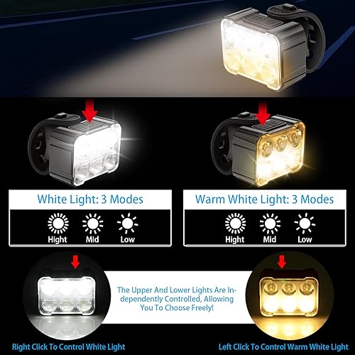 Miniatura 3 de 2 luces para bicicleta, luces delanteras y traseras, juego de luces de bicicleta recargables por USB, 6+12 modos, luces impermeables IPX4 para