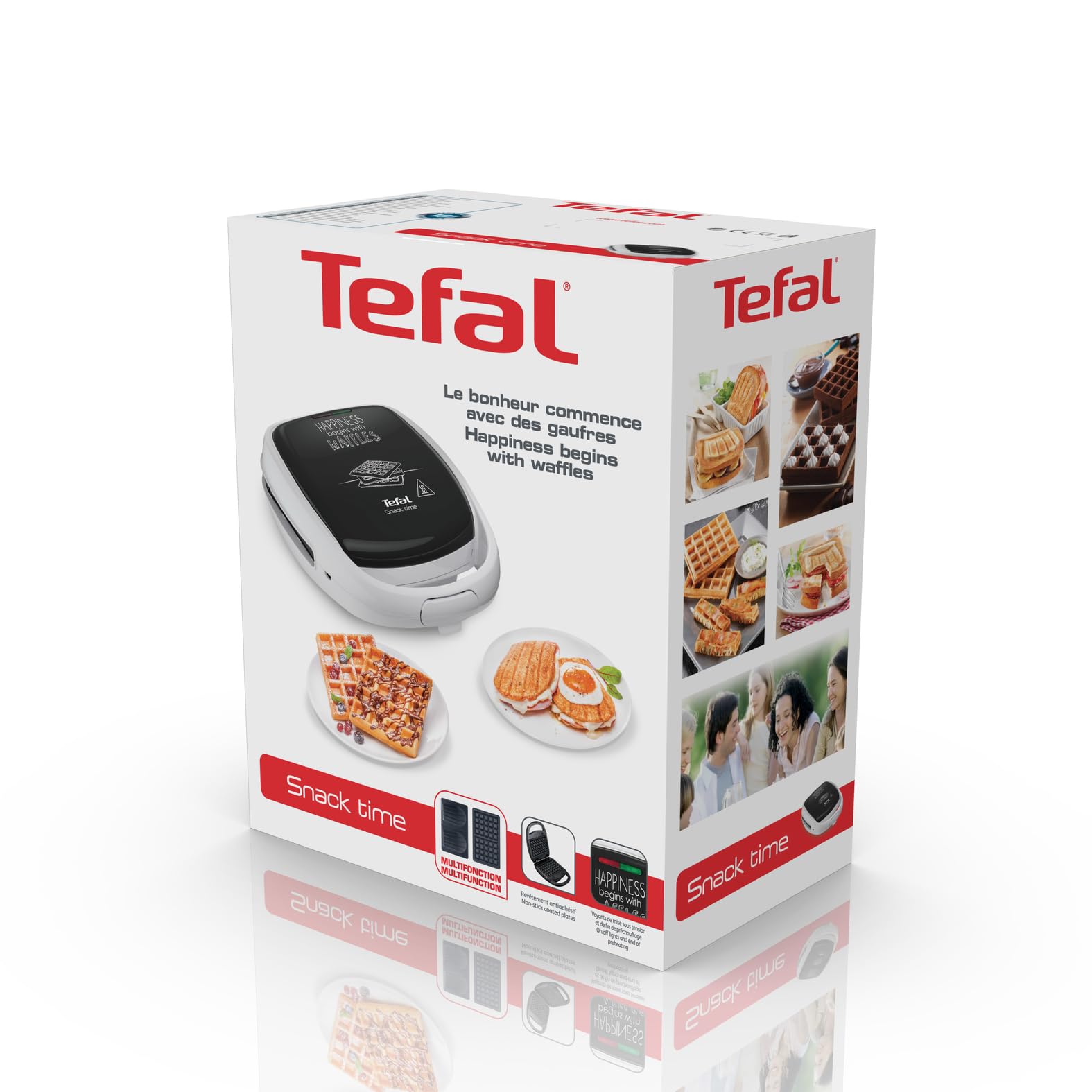 Tefal Appareil à gaufre, Multifonction, 2 jeux de plaques, Poignée sécurisée, Gaufrier Snack Time Happiness SW341112