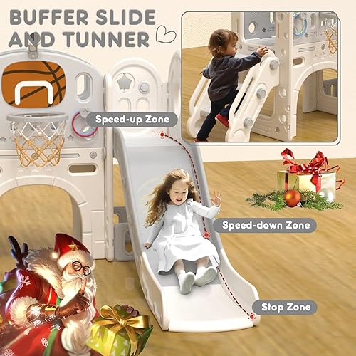Miniatura 11 de XJD Juego de toboganes 8 en 1 para niños pequeños a partir de 1 año, juego de toboganes escaladores con aro de baloncesto y pelota, parque infantil