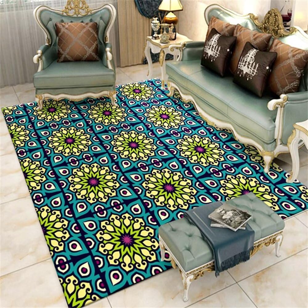 Tapis bleu fleur ronde anti-taches : la solution déco pour chambre ado fille
