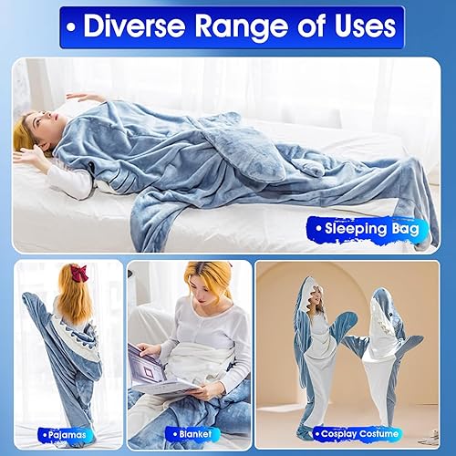 Miniatura 4 de Manta de tiburón talla XL para adultos, sudadera con capucha con manta de tiburón, acogedor saco de dormir de franela, divertido pijama de una