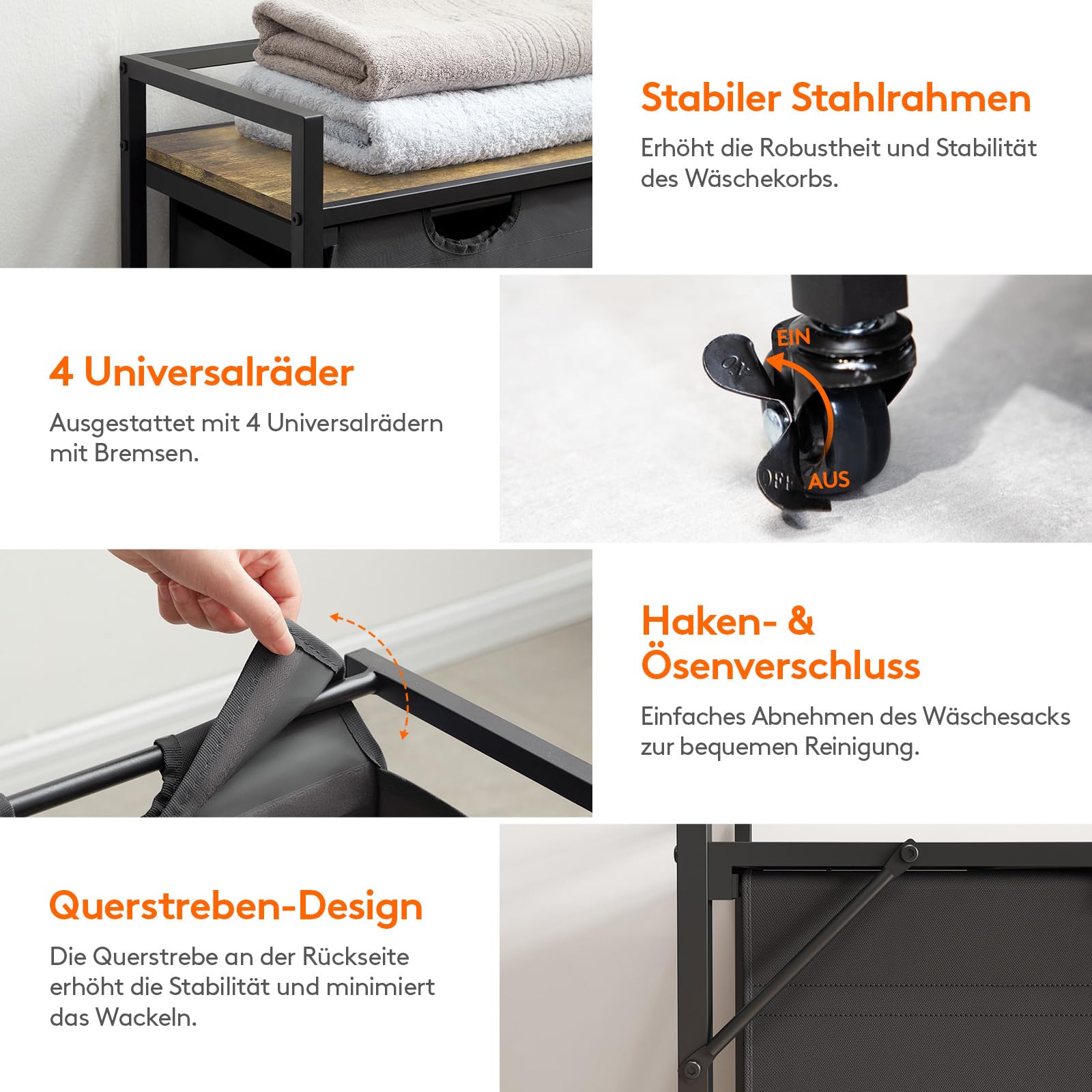 Lifewit Wäschesortierer 4 Fächer, 168L Wäschewagen mit Rollen, Wäschekorb mit Ablage, Wäsche Sortiersystem, Wäsche Organizer Schmutzwäsche, Wäschetrenner für Badezimmer, Waschküche,Wäscheregal Schwarz