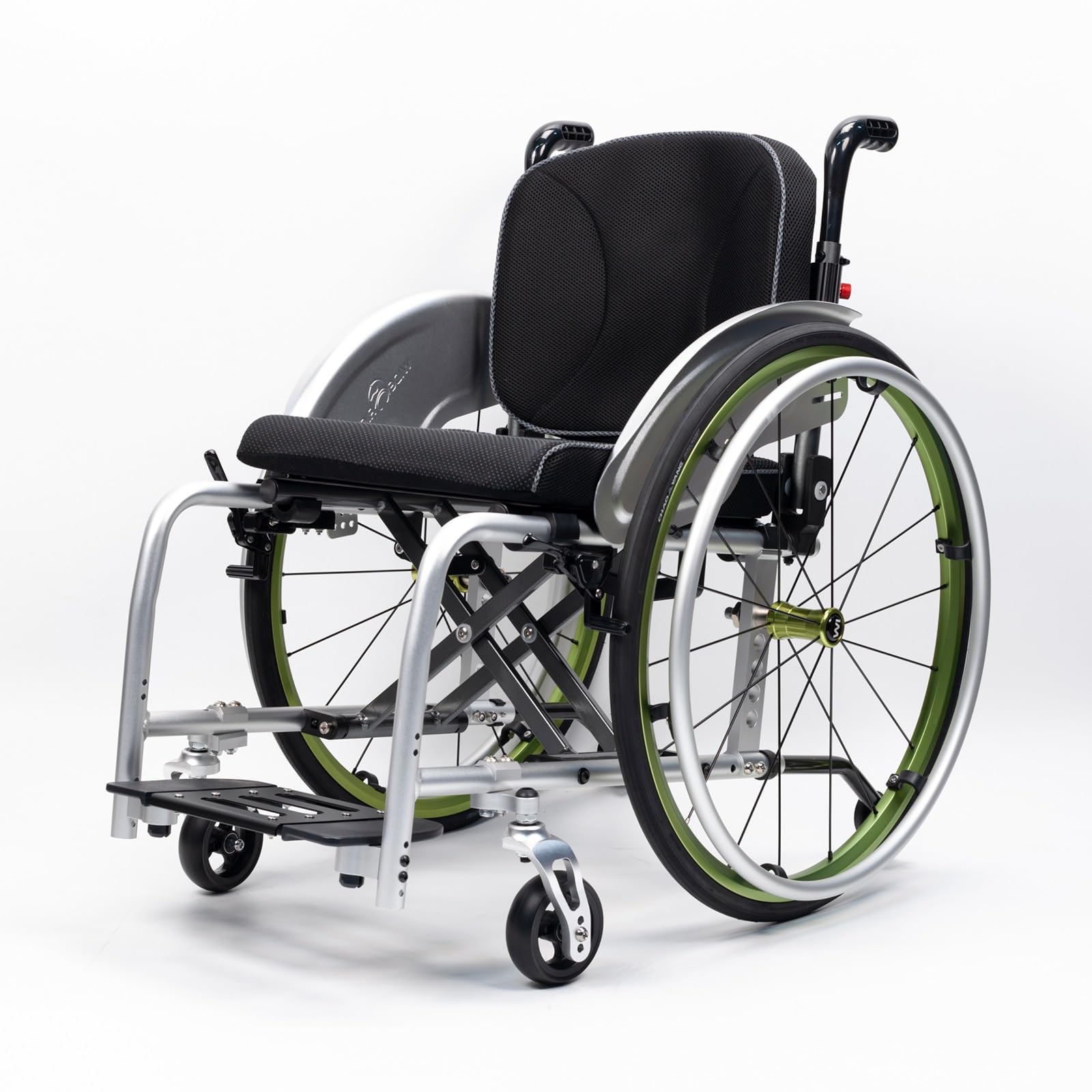 SXSLTSA Lightweight Folding All-Terrain Wheelchair Hand Brake Anti-Tipper Aluminum Sports Chair Adults Seniors, Mute Self-Propelled(Green1,Seat Width 42cm/16.5in)