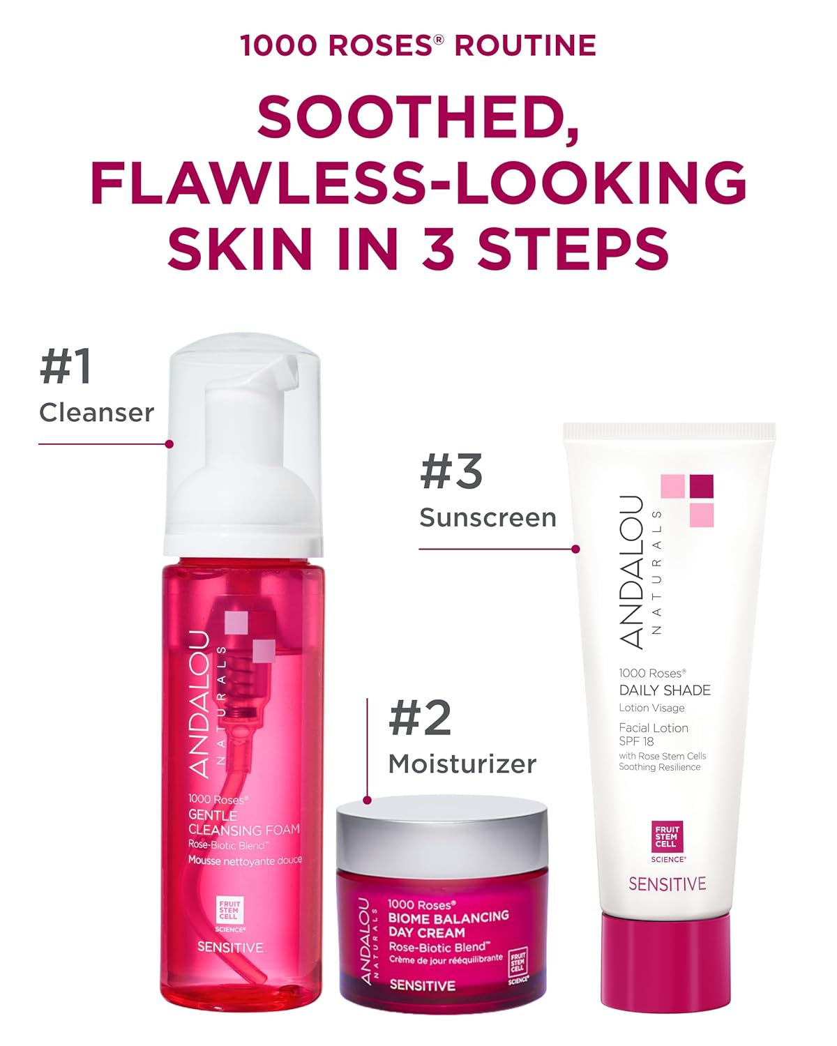 Andalou Naturals 1000 Roses Daily Shade Facial Lotion SPF 18 - 2-in-1 Skin Moisturizer & Face Sunscreen - Ultra Sheer & Hypoallergenic Skincare for Sensitive Skin - With Aloe Vera - 2.7 fl oz - Image 3