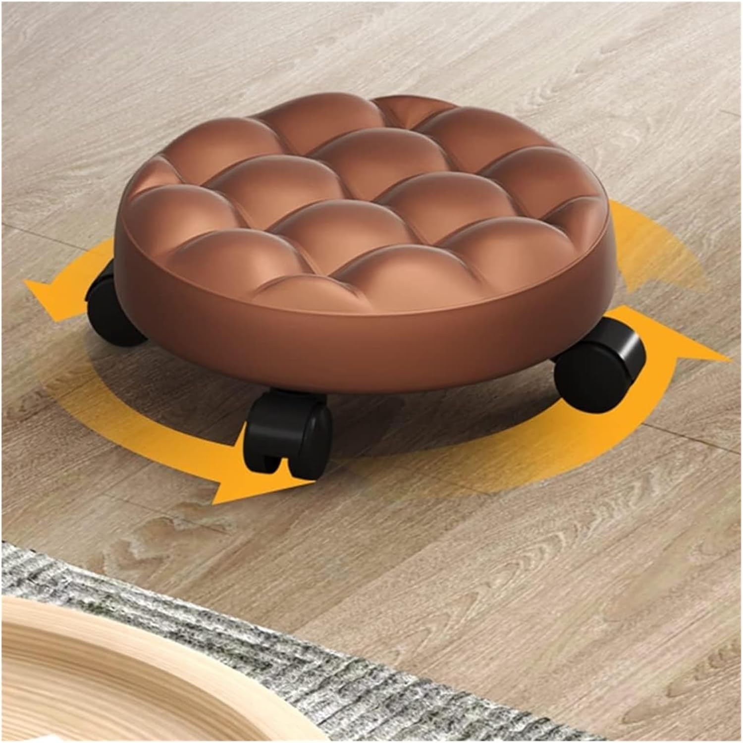 360 Degree Swive Low Roller Seat,Wheel Stool Chair PU Leather Rolling Stool Seats On Wheels,for Garage Shop Home Round Roller Seat Stool