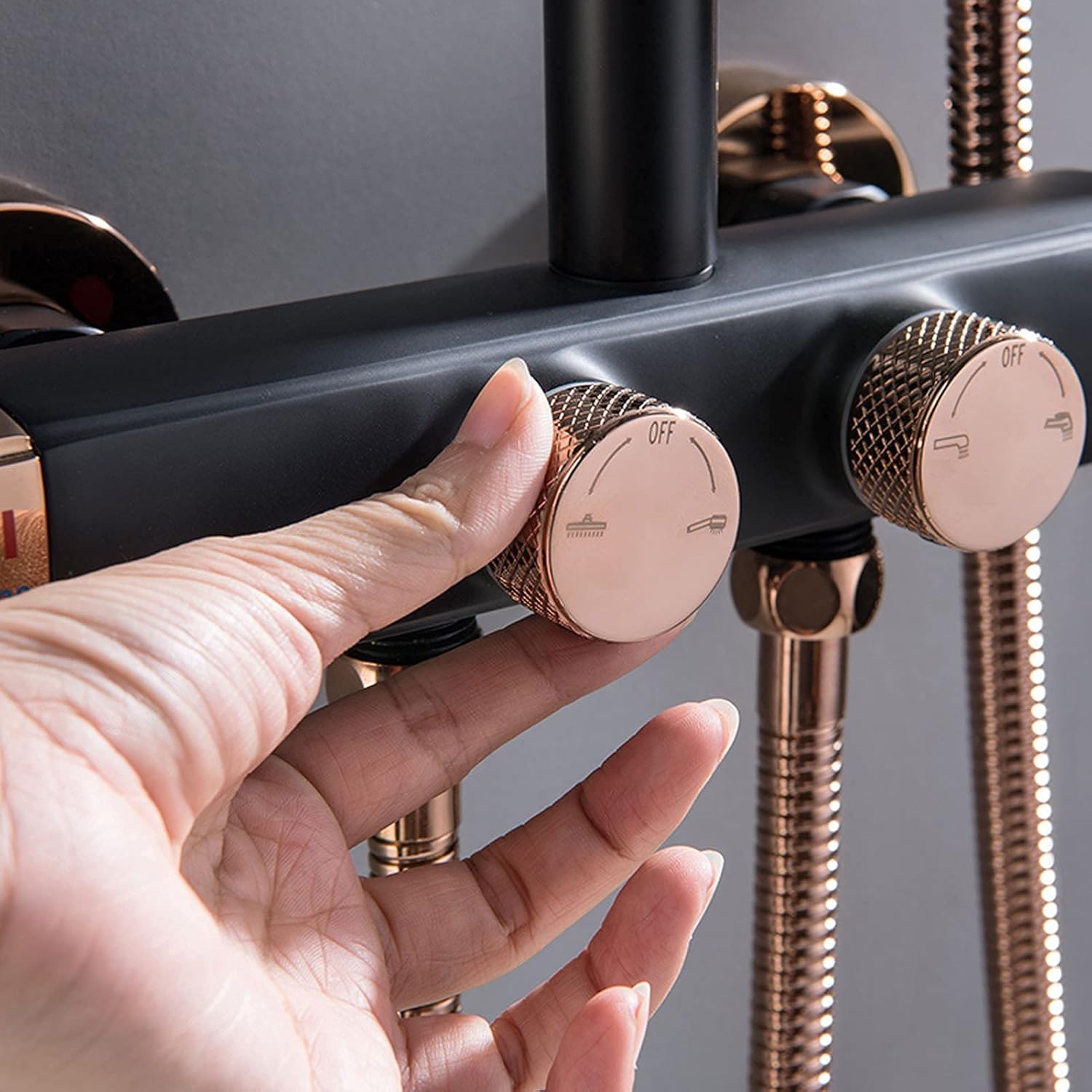 Shower Faucet Set, Luxury Rainfall Shower Head with Handheld Spray, Bidet Sprayer, Wall Mounted Thermostatic Bathtub Faucet Set, Solid Brass,Gold Black