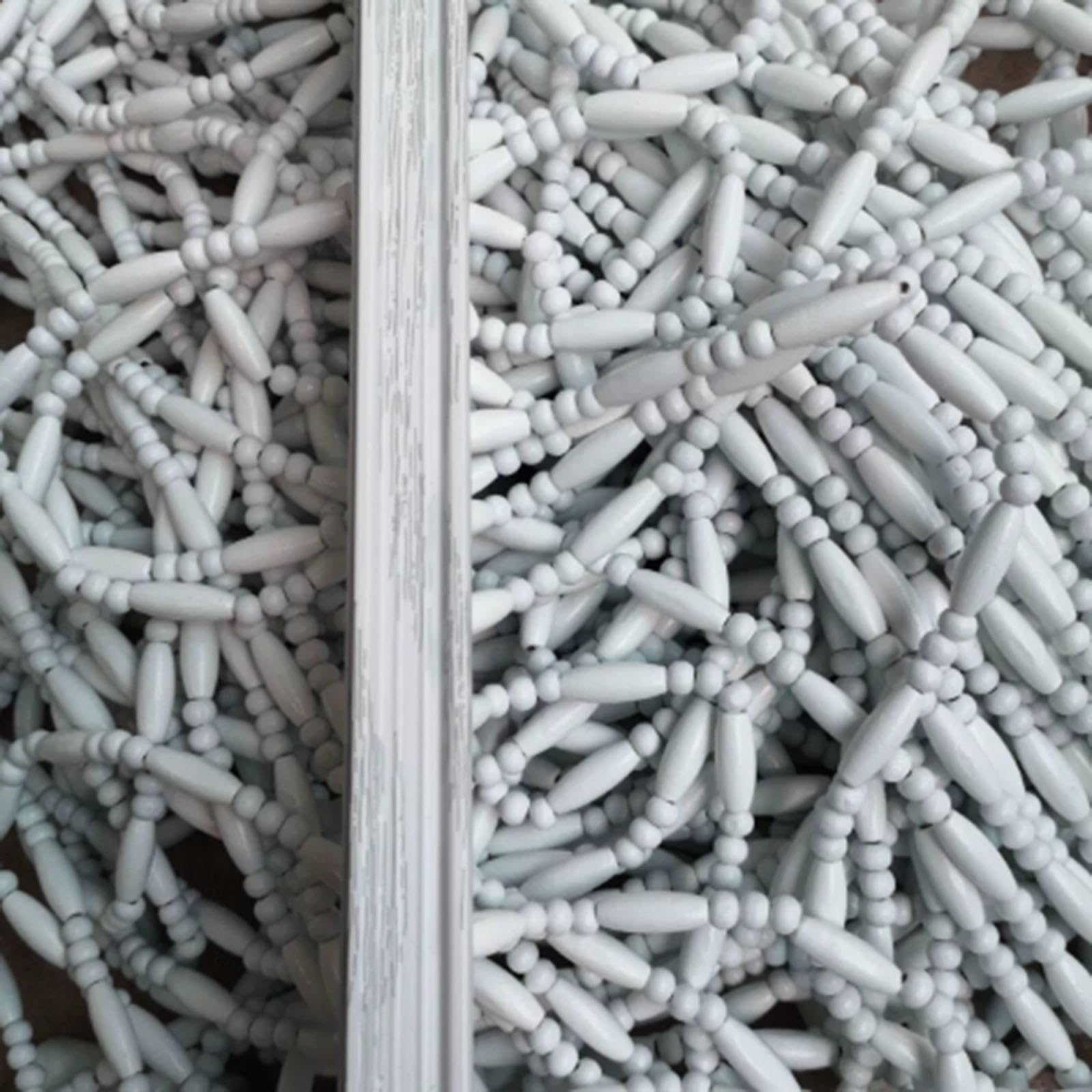 Pannelli per tende in bambù con perline per camera da letto e soggiorno, decorazione retrò, tende con perline per porta, balcone, patio, tende bianche con perline con 55 fili, 110 x 210 cm