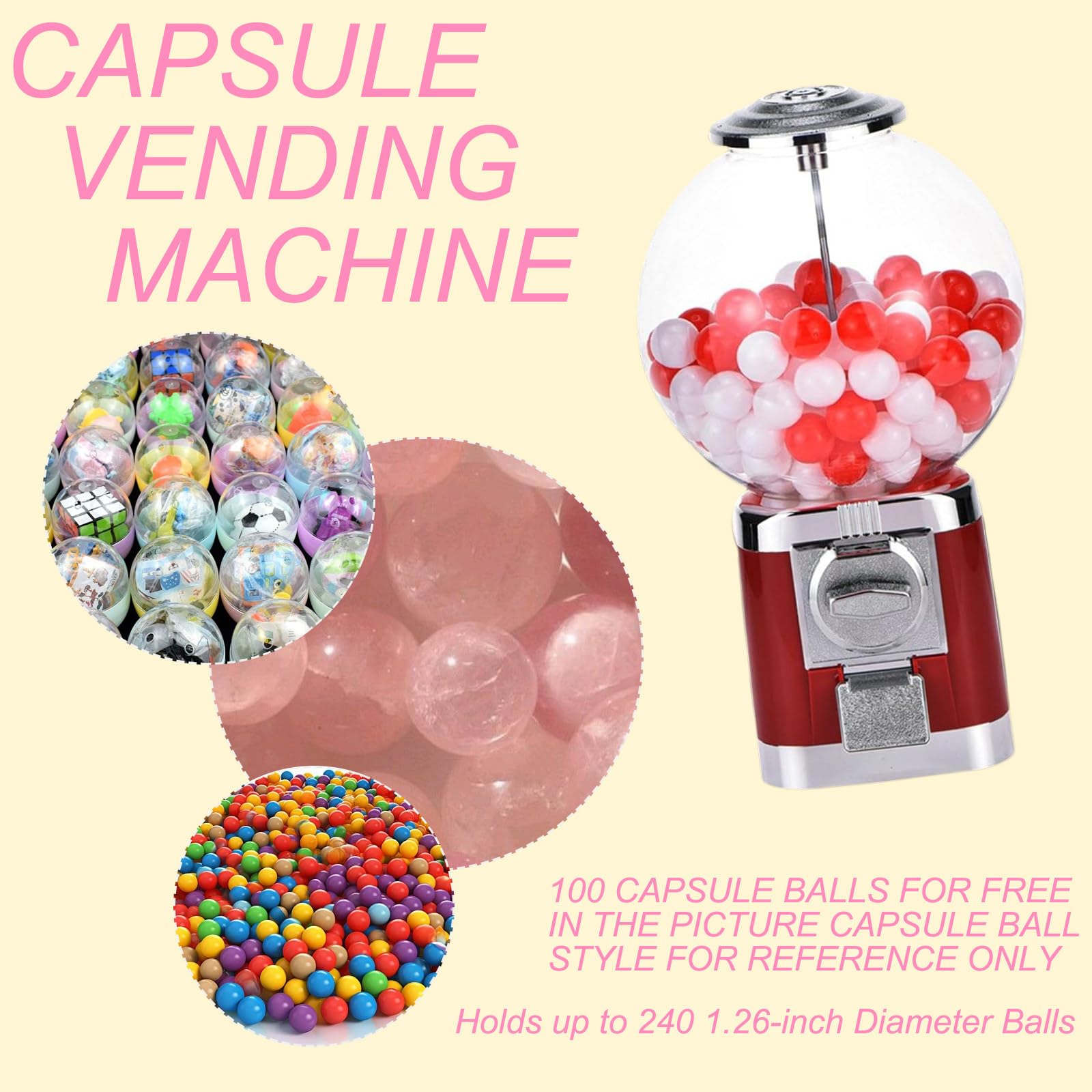 Distributeur Automatique de Capsules, Distributeur de Bonbons Classique, Gumball avec 100 Balles, Rangement de Capsules de Café pour la Maison et Les Magasins de Jeux Orange