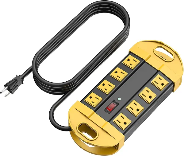 CCCEI Heavy Duty Power Strip Surge Protector, Metal 8 Outlets Power Strip for Appliance. Garage Shop Industrial Workbench 15 AMP Outlets Strip. 15FT Extension Cord. Set