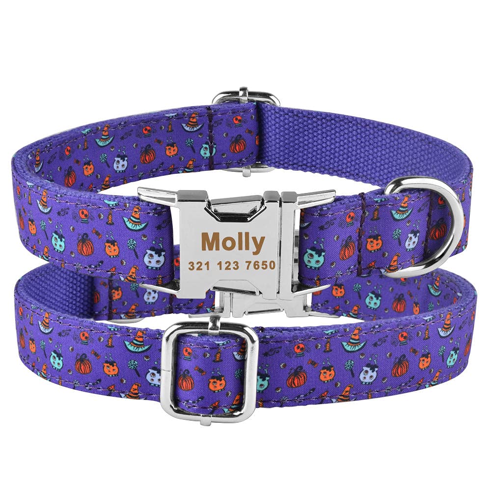 Collier pour chien réglable en nylon taille S M avec plaque gravée pour chiot et moyen chien