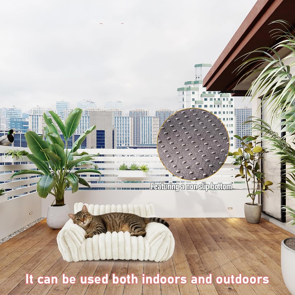 Katzensofa Bett, Katzenbett 60x45x20cm, Katzenbetten für Hauskatzen Weich und Flauschig, Kleines Hundesofabett Katzensofabett, Waschbarem Bezug Anti-Rutsch Hundebett Sofa für Hunde (Weiß)