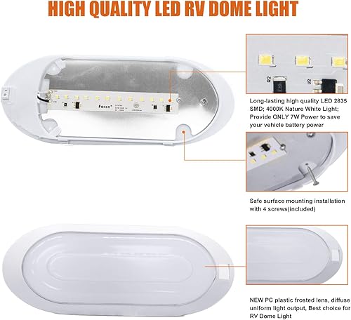 Miniatura 3 de Facon Luz LED brillante de 12 V para montaje en superficie de luz para tortijas, 3400 K, luz de techo interior de 12 voltios con interruptor de