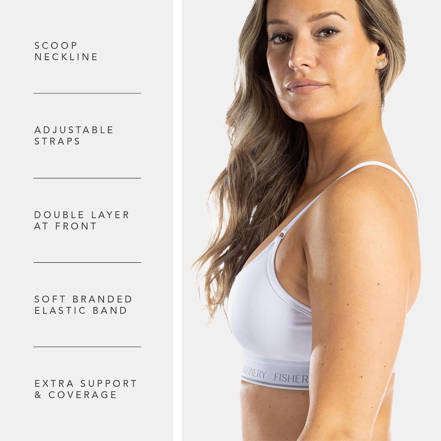 Fishers Finery Women's Light Support Adjustable Spaghetti Strap Everyday Bralette: Full Coverage Bra with Wire Free Band