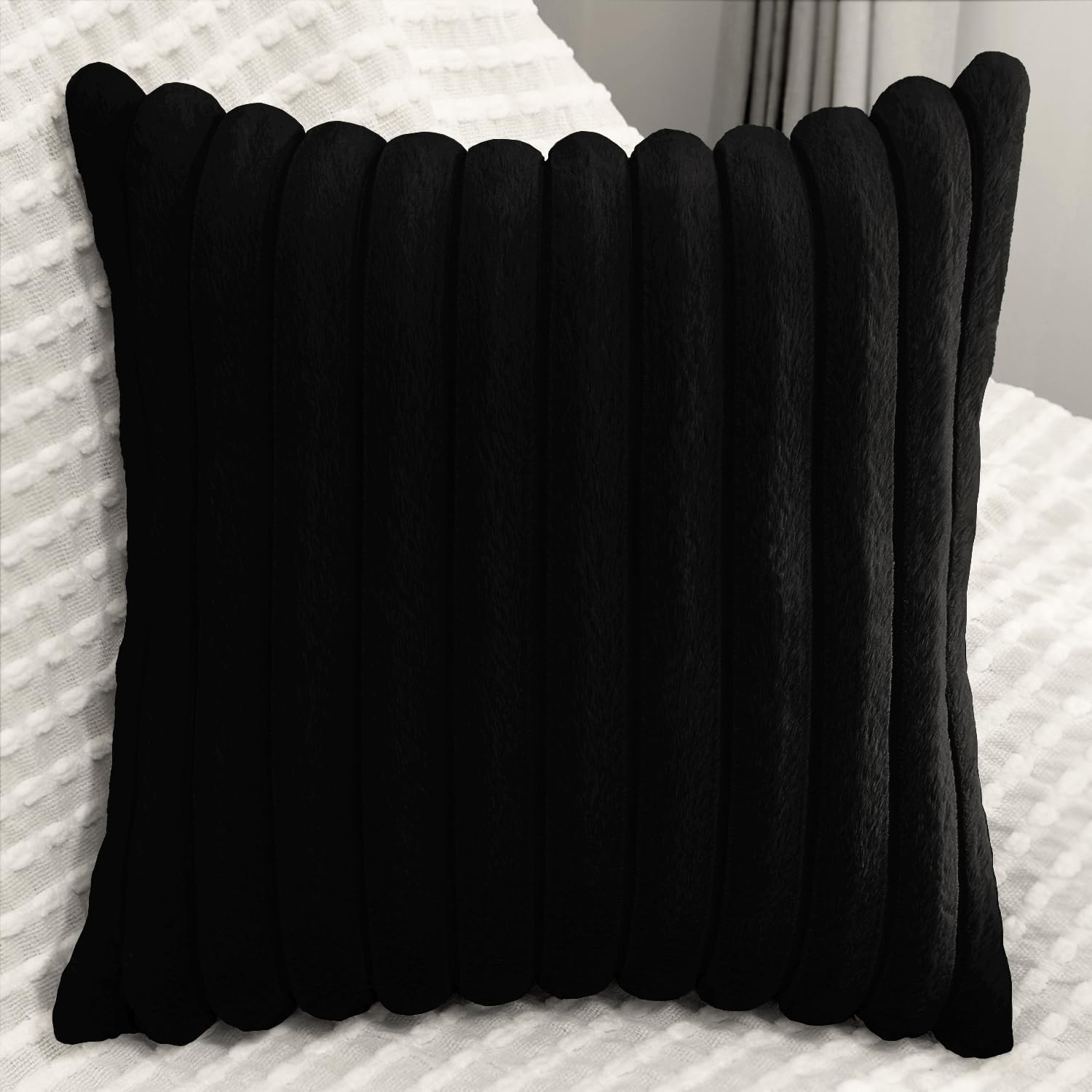 2 Pack Pillow Covers, 20x20 Faux Fur Square Throw Pillow Covers for Living Room Decorations Throw Pillow Case, Throw Pillow Cover Cushion Cover for Home Sofa Bedroom Car, Black - Image 7