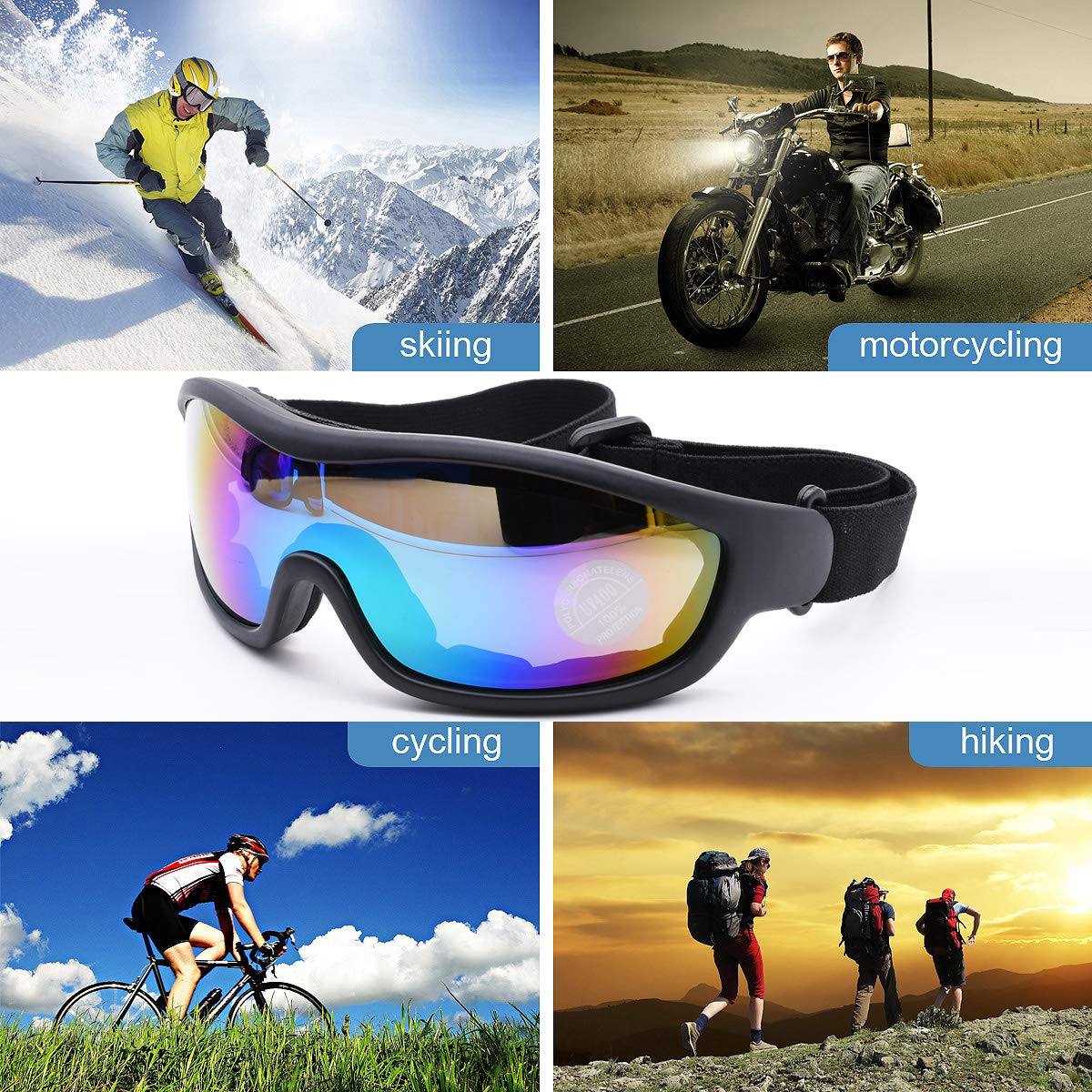 Viriber Lunettes de moto – Lunettes de protection UV – Lunettes de protection contre la poussière – Lunettes de combat militaires – Lunettes tactiques d'extérieur (colorées)