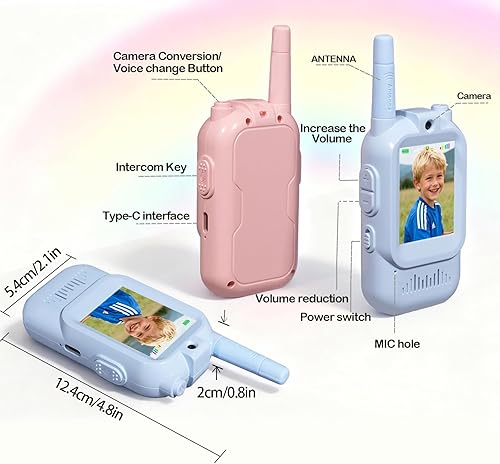 Miniatura 3 de Walkie Talkie de video juguetes para niños, paquete de 2 radios bidireccionales recargables de largo alcance con pantalla, juguetes para juegos