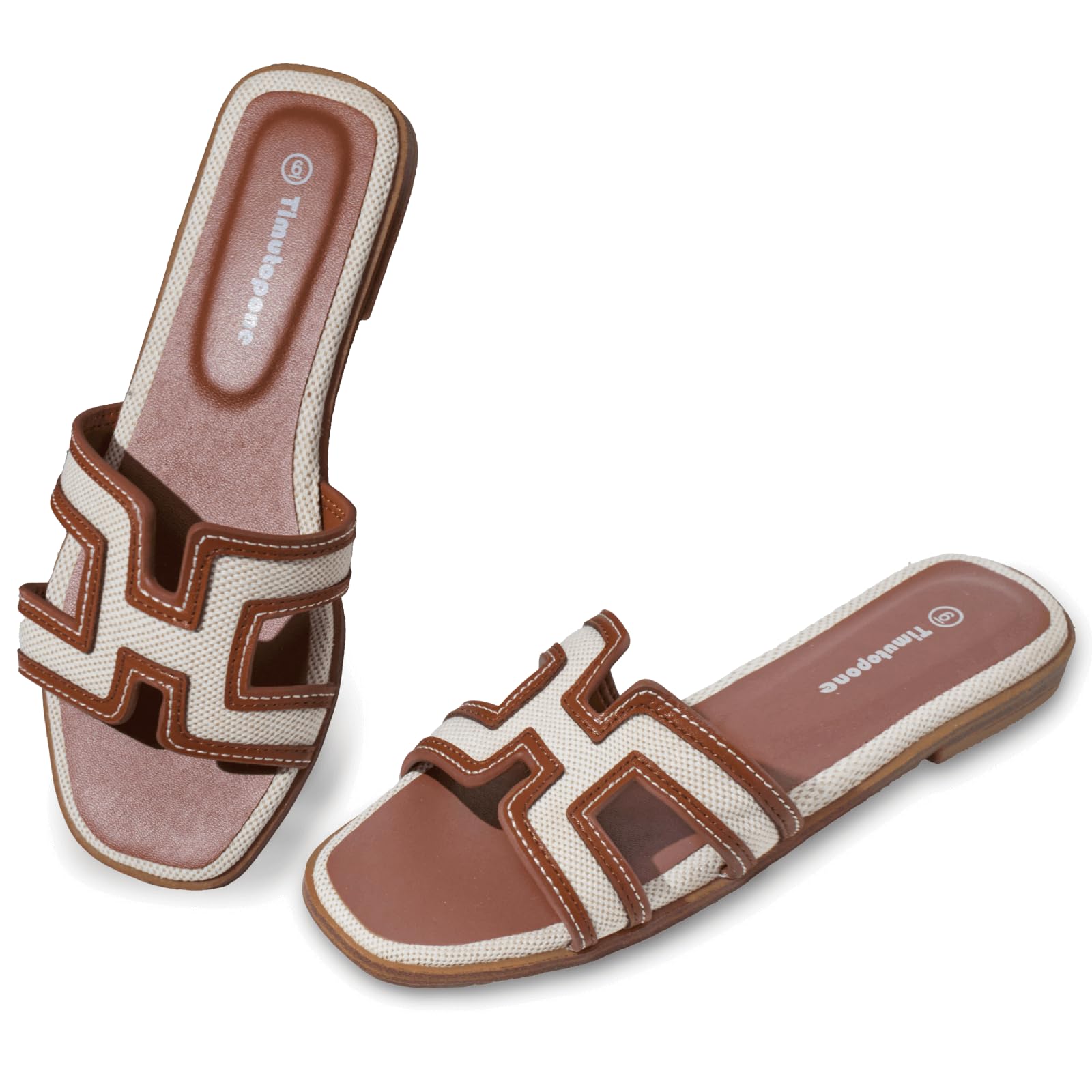 H Flat Sandals for Women Dressy Lightweight Comfortable Slide Sandal Fashion Summer Trendy Casual Slip-On Shoes