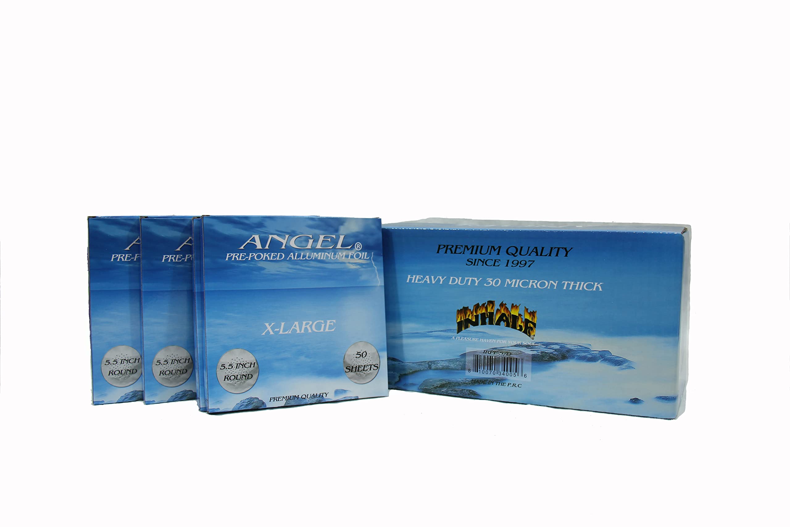 Pre-Poked Aluminum Hookah Foil Angel by INHALE Round 5IN and 5 5IN 50 Sheets per Pack Heavy-Duty 30