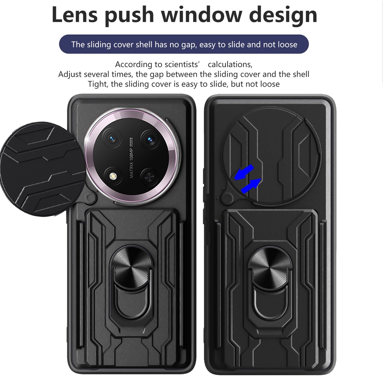 BORYA Case For Honor Magic7 Pro (Magic 7 Pro), Shockproof Ultra Thin PC TPU Silicone Military Anti-drop Cover, With Ring Magnetic Metal Kickstand And Camera Protection Slider. Black - View #3