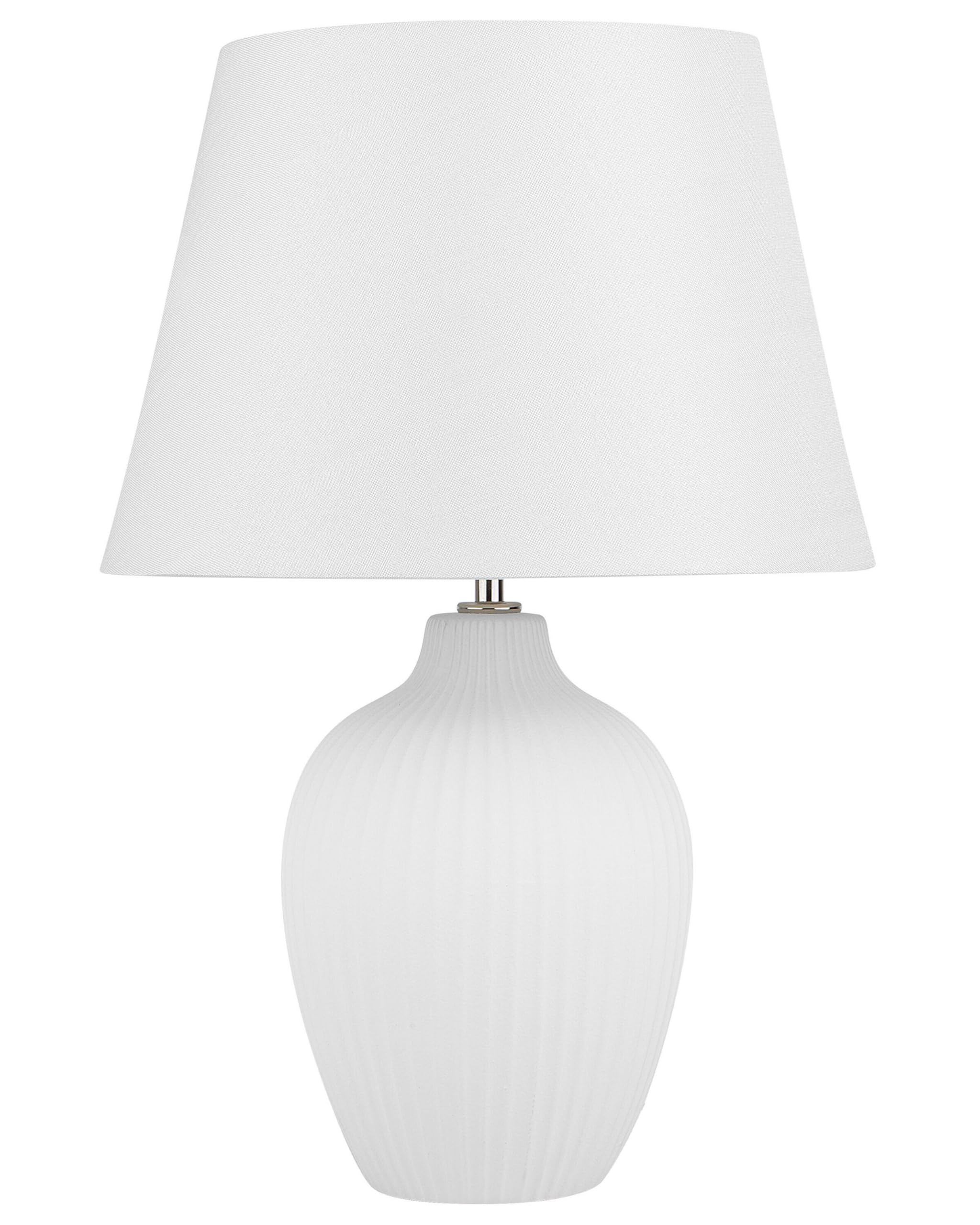 Beliani Minimalist Table Lamp Ceramic Base Cotton Blend White E27 Living Room Bedroom, Fergus