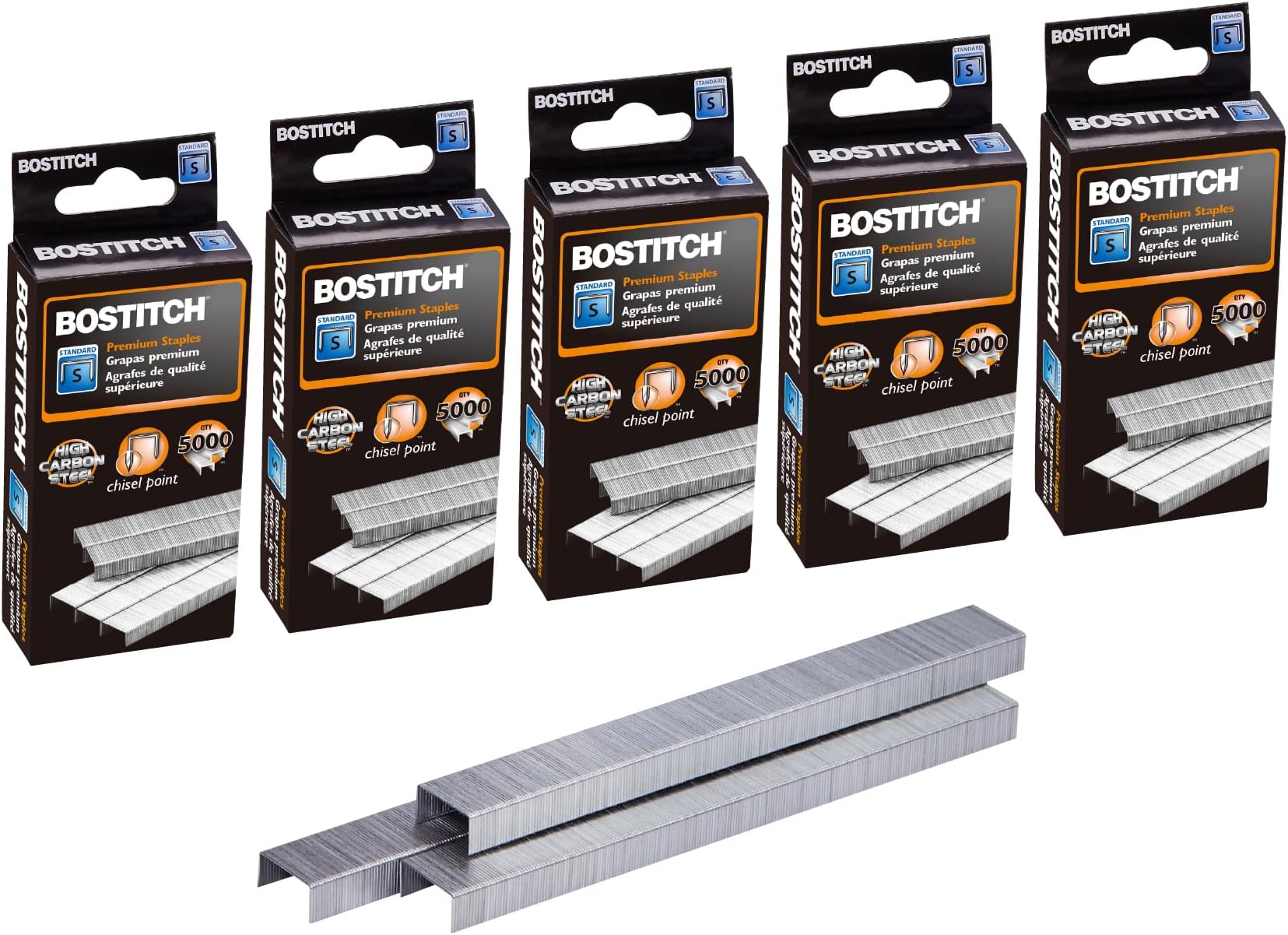 Bostitch Standard Staples, 1/4" Length,Full Strip Staples, 5000 Per Box, 5-Pack