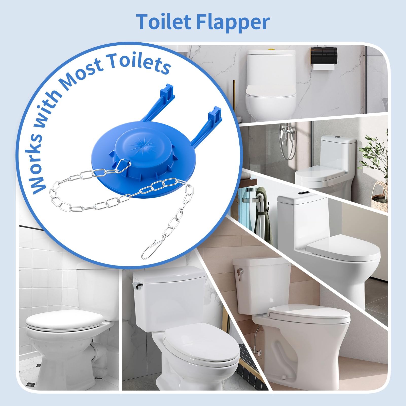 2 Pack Toilet Flapper Replacement Kit, 2 Inch Universal Toilet Tank Flapper Fit for Kohler American Standard Toto Gerber, Silicone Stopper Flapper with Stainless Steel Chain Easy to Install (2) - 2