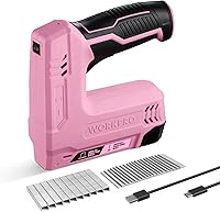 WORKPRO Pink Ribbon 2-in-1 Electric Staple Gun Brad Nailer, 3.6V Cordless with 2000 Staples/Nails & USB Charger for DIY Upholstery Crafts