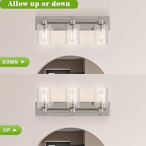 Miniatura 5 de Espird Lámpara de tocador de baño, 3 luces de níquel cepillado con pantalla de vidrio semillado grueso, luces modernas de tocador de 24 pulgadas,