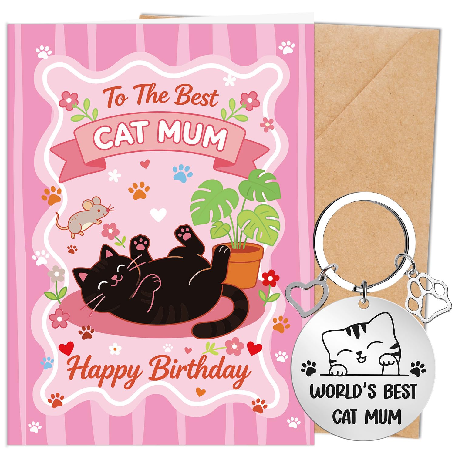 Eiapadeor Birthday Card from The Cat - Funny Birthday Card with Keyring for Pet Owner Fur Baby Gift to Cat Mum New Puppy Mummy Parent for Birthday Christmas โ image 1