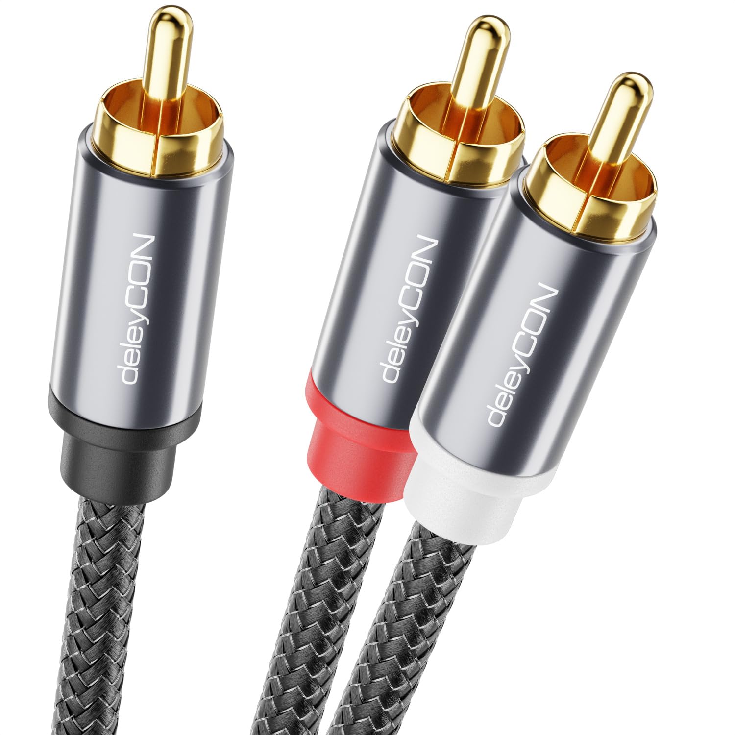 deleyCON 3,0m Kabel Cinch do Subwoofera RCA Mono na Stereo OFC Miedź Podwójnie Ekranowany Pozłacany do HiFi, Miksera, DJ, Głośników, Kina Domowego - Czarny
