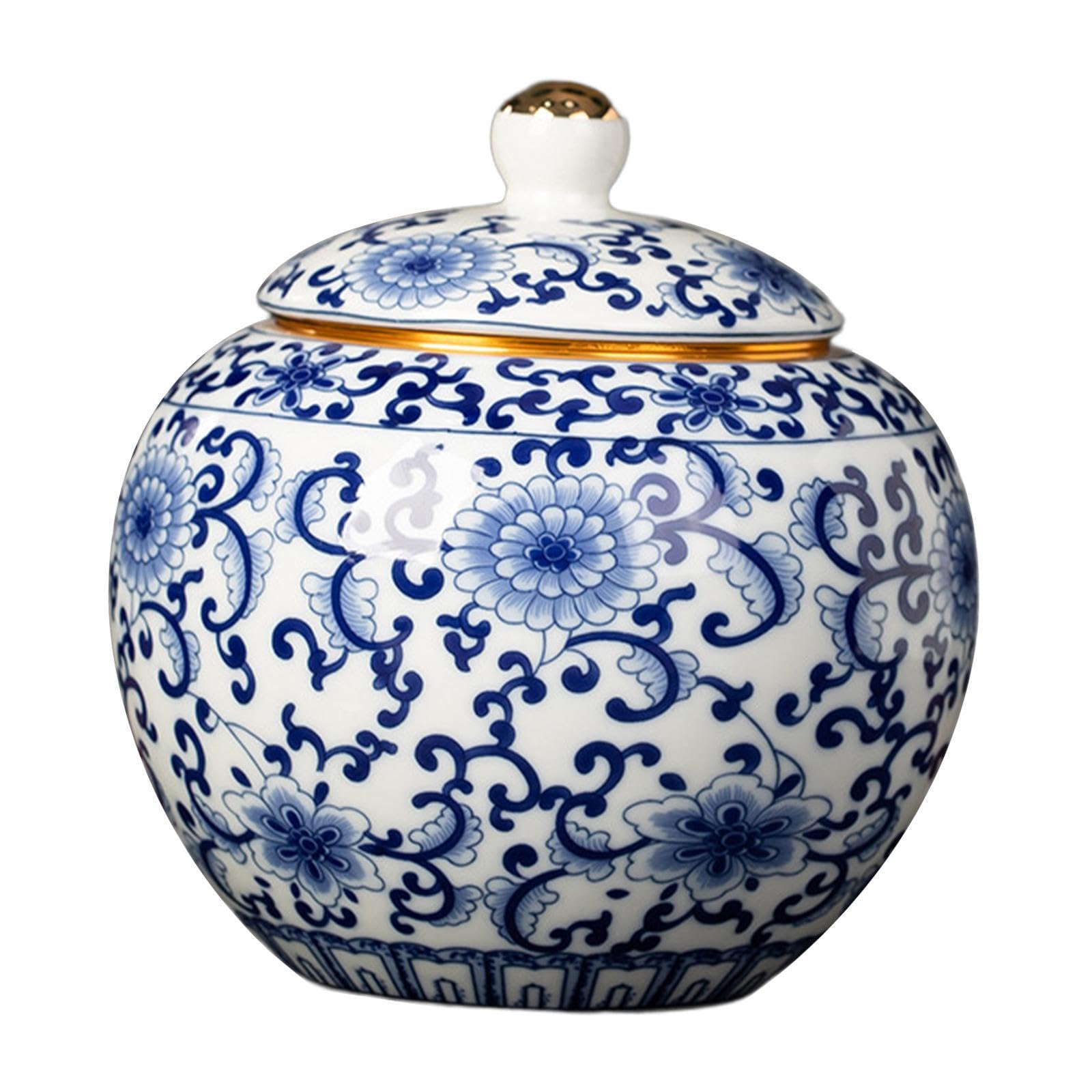 ALCXAZS Porcelain Ginger Jar And Ceramic Tea Storage Jar With Lid Beautiful Addition To Home Interior Decor And Is Fired At High Temperature.Smooth Bright, Style B