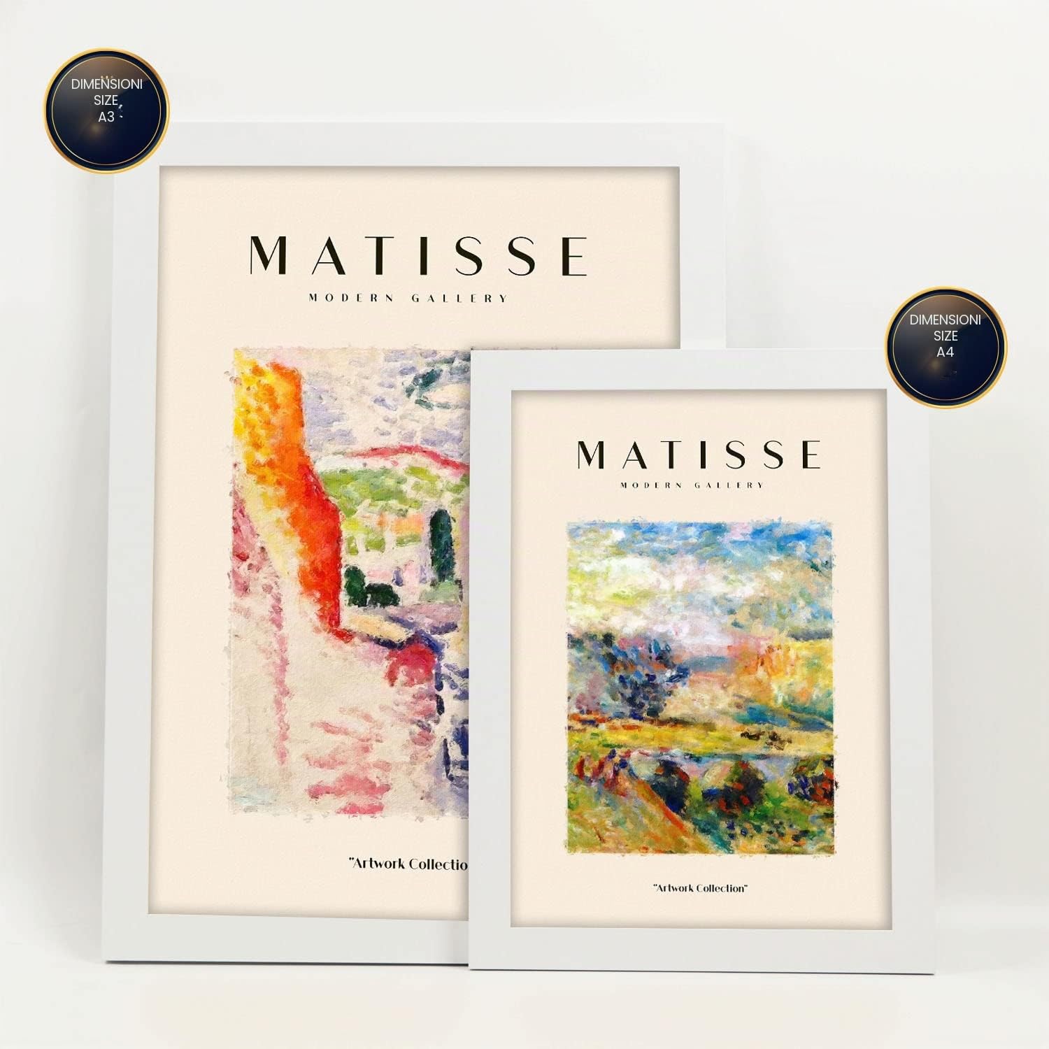 Nacnic Set di 6 poster di Picasso e Matisse. L'ultimo secolo. Stampe fauvismo e surrealismo per interior design e decorazione. A3 & A4, cornici bianche.