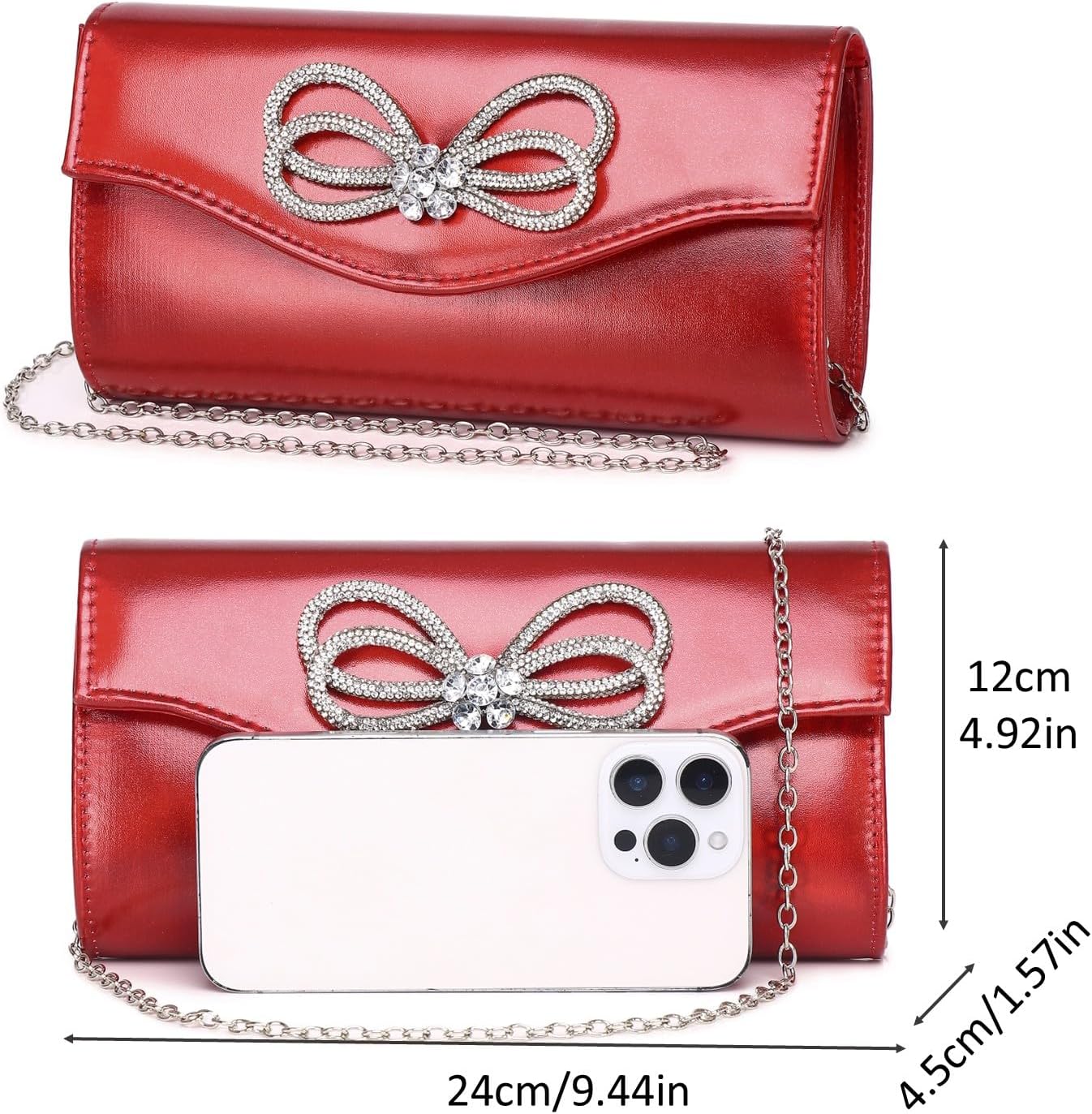 Women Evening Handbag Shiny Crystal Bow Flap Clutch Purse for Women Wedding Party Prom Purse - Image 5