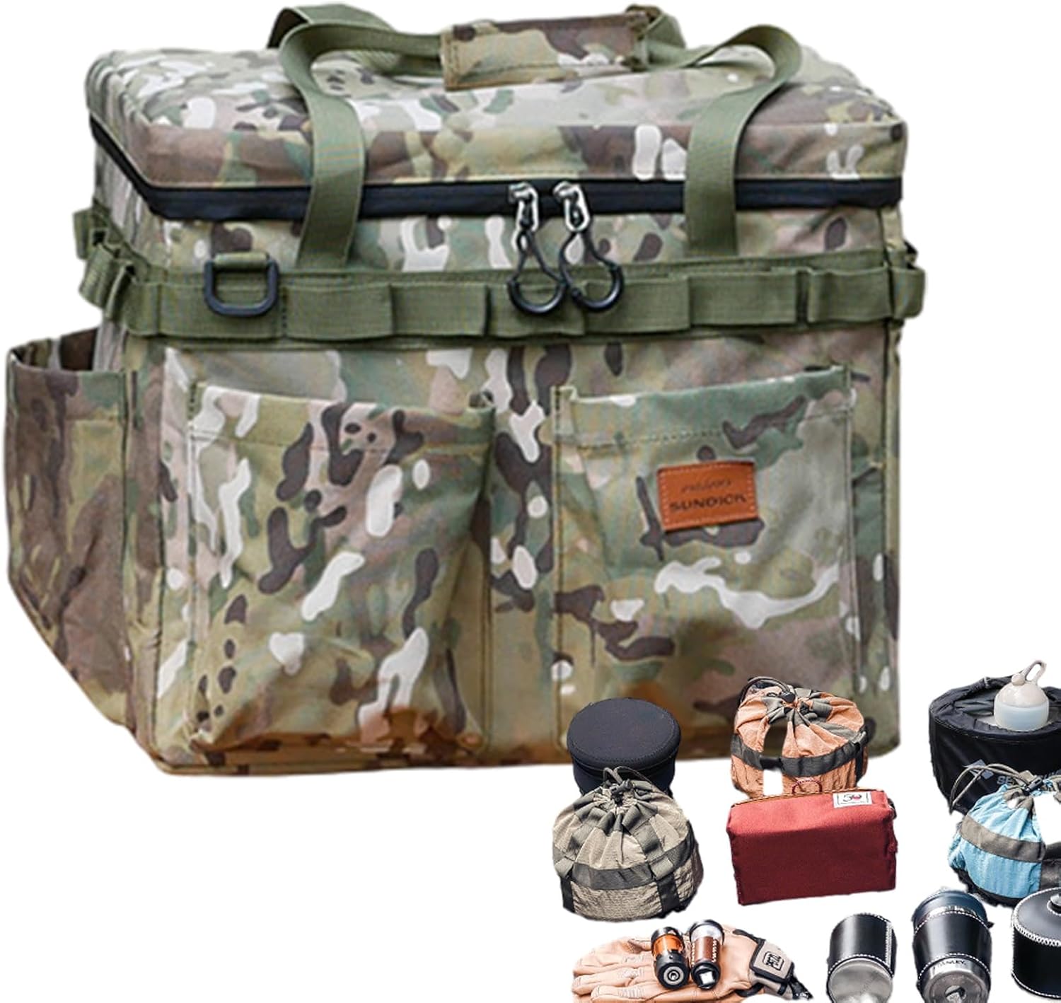 Camping Storage Bag | Portable Large Capacity with Hooks | Outdoor Storage Bag with Hooks - for Hiking Backpacking Fishing Travel Adventure Tool Equipment