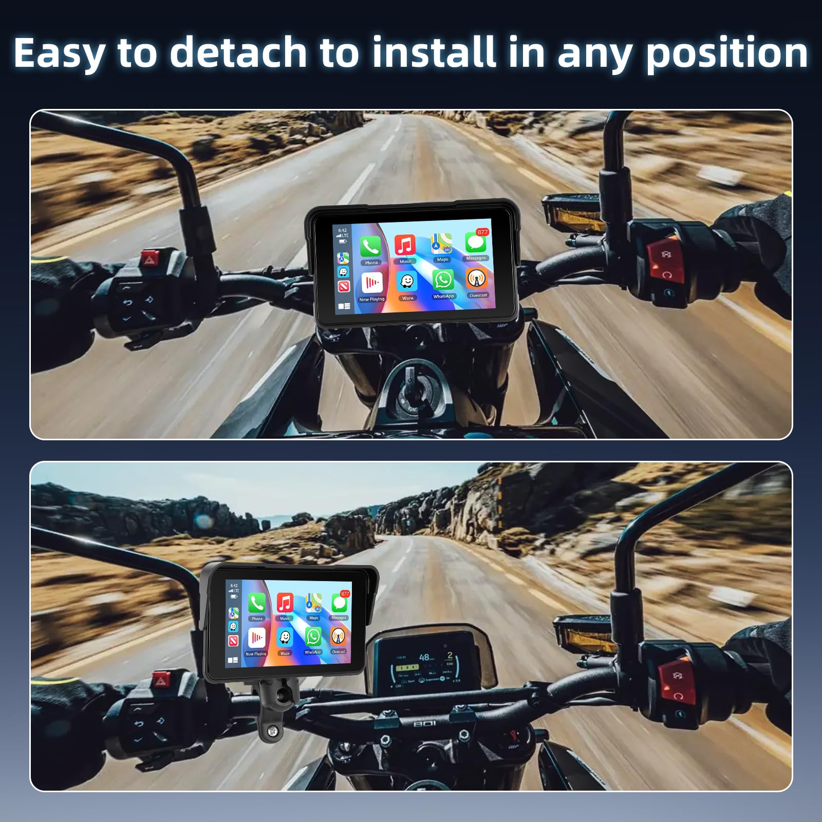 Schermo Carplay per Moto con Senza Fili CarPlay e Android Auto, Motorsi 5 Pollici Impermeabile Touchscreen, Doppio Bluetooth, Navigazione GPS, Siri/G00gle Assistente, Plug-and-Play