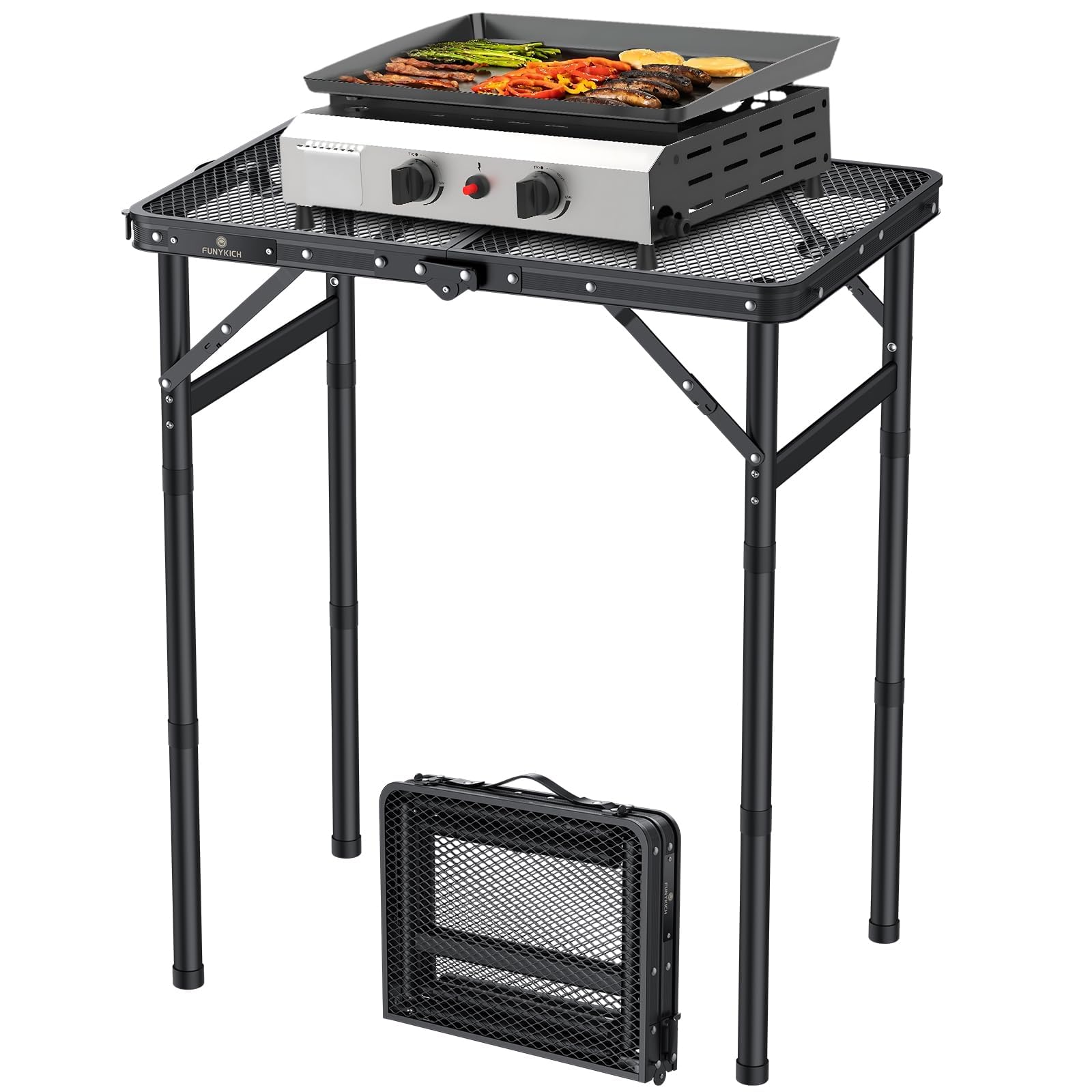 Mesa plegable para exteriores, mesas de campamento portátiles de 3 alturas ajustables, mesa de aluminio de metal ligero para exteriores con mango portátil para campamento, picnic, barbacoa,