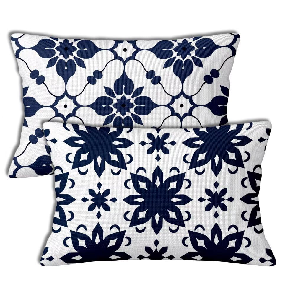 Marina De Guerra Cojines Exterior Impermeable 50x70 cm Rectangulares Funda Cojin Juego de 2 Cortijo Cushions Impermeable Lino Cojín Lumbar para Garden Terraza Decorativos Primavera Verano,Regalo h-188
