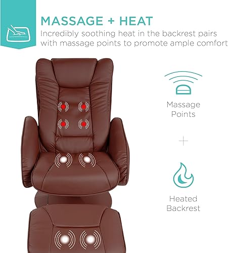 Miniatura 3 de BCP, juego de muebles, otomana y sillón reclinable de piel, para masajes, con doble acolchado, control remoto, color negro., Cuero sintético, Marrón