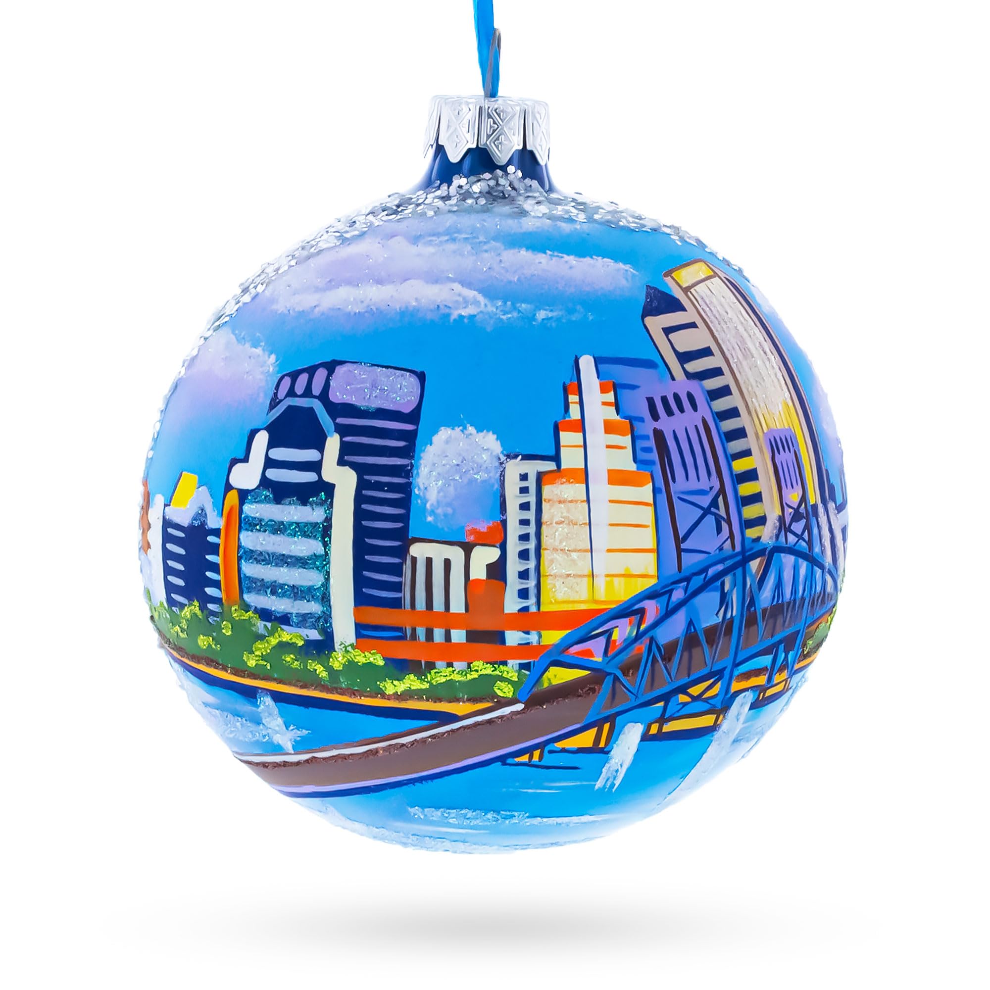 Boule de Noël Jacksonville USA en verre suspendue de 4 pouces pour sapin