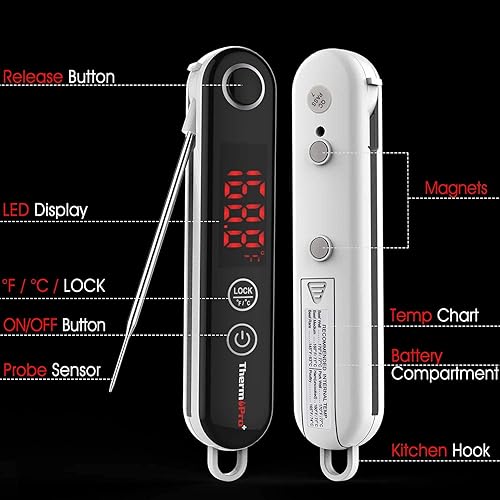 Miniatura 7 de ThermoPro TP18 - Termómetro digital de lectura instantánea para carne, con sensor de termopar, termómetro de alimentos para parrilla, ahumador,