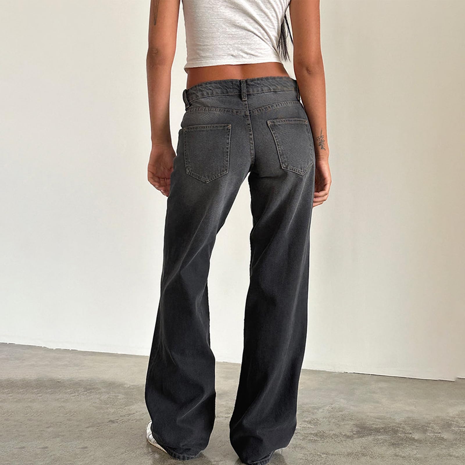 Yassiglia Damen Baggy Jeans Y2K Low Rise Wide Leg Jeans Boyfriend Jeans für Frauen Casual Baggy Hose mit Tasche