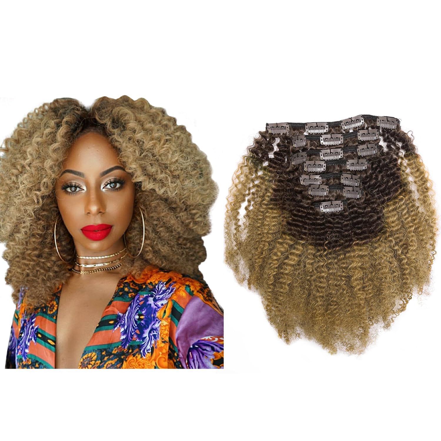 Amazon.com : Lacer Hair Afro Kinky Curly Clip in Human Remy  display picture 1