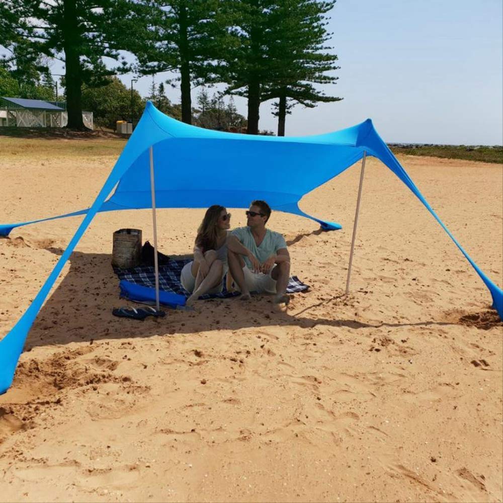 Tente BAJIE Portable Canopy for Parks Outdoor Upf50 + UV Large Family Beach Sunshade Light Sun Shade Tent Sandbag Anchors 4 Pegs Blue
